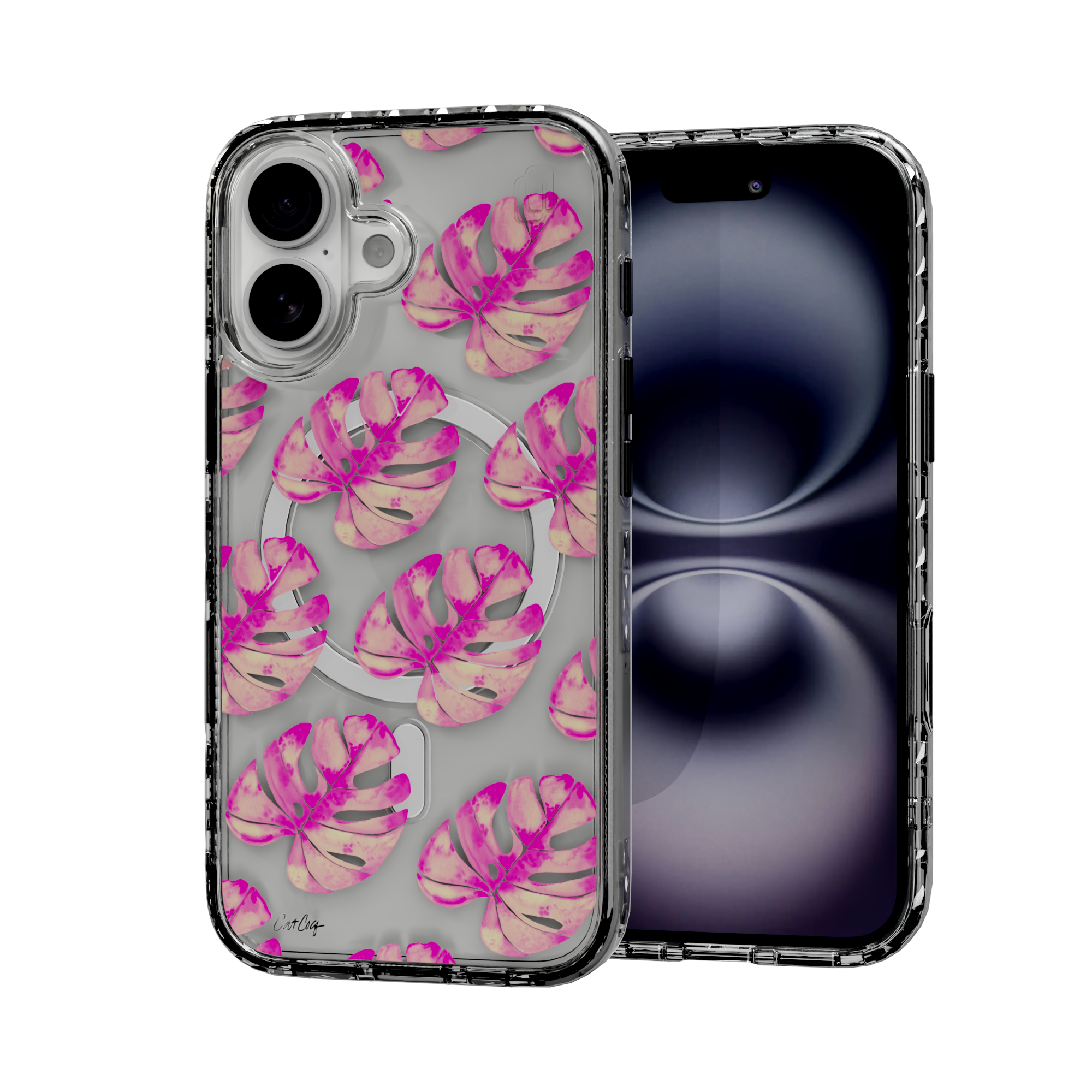 Pink Monstera by CatCoq | iPhone 16 Series | MagSafe® Case iPhone 16 / Crystal Clear