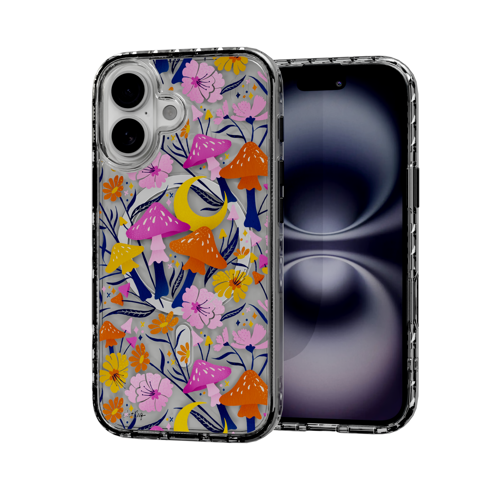 Blooms and Shrooms by CatCoq | iPhone 16 Series | MagSafe® Case iPhone 16 / Crystal Clear Sparkle