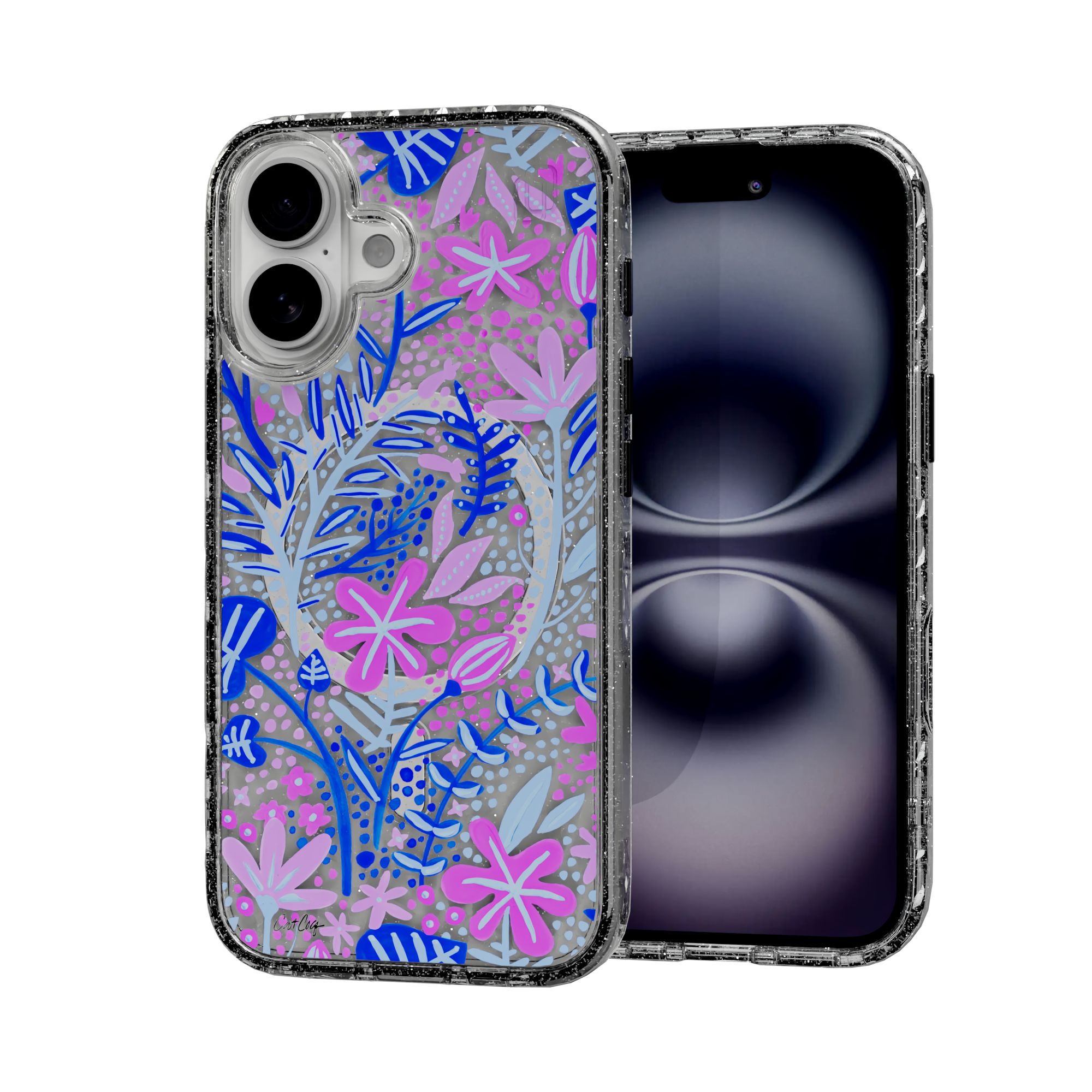 Garden Indigo by CatCoq | iPhone 16 Series |  MagSafe® Case iPhone 16 / Crystal Clear Sparkle