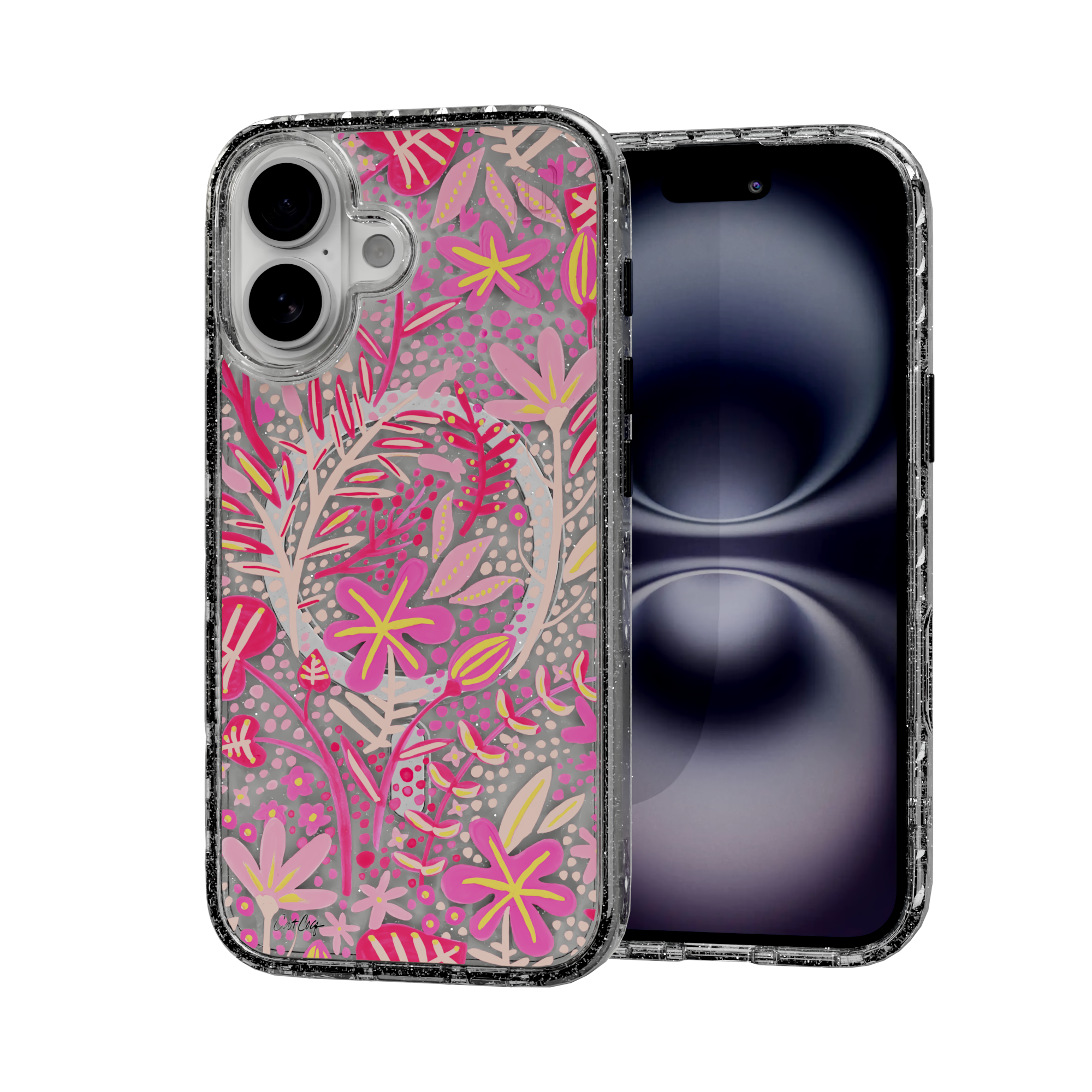 Garden Pink by CatCoq | iPhone 16 Series | MagSafe® Case iPhone 16 / Crystal Clear Sparkle