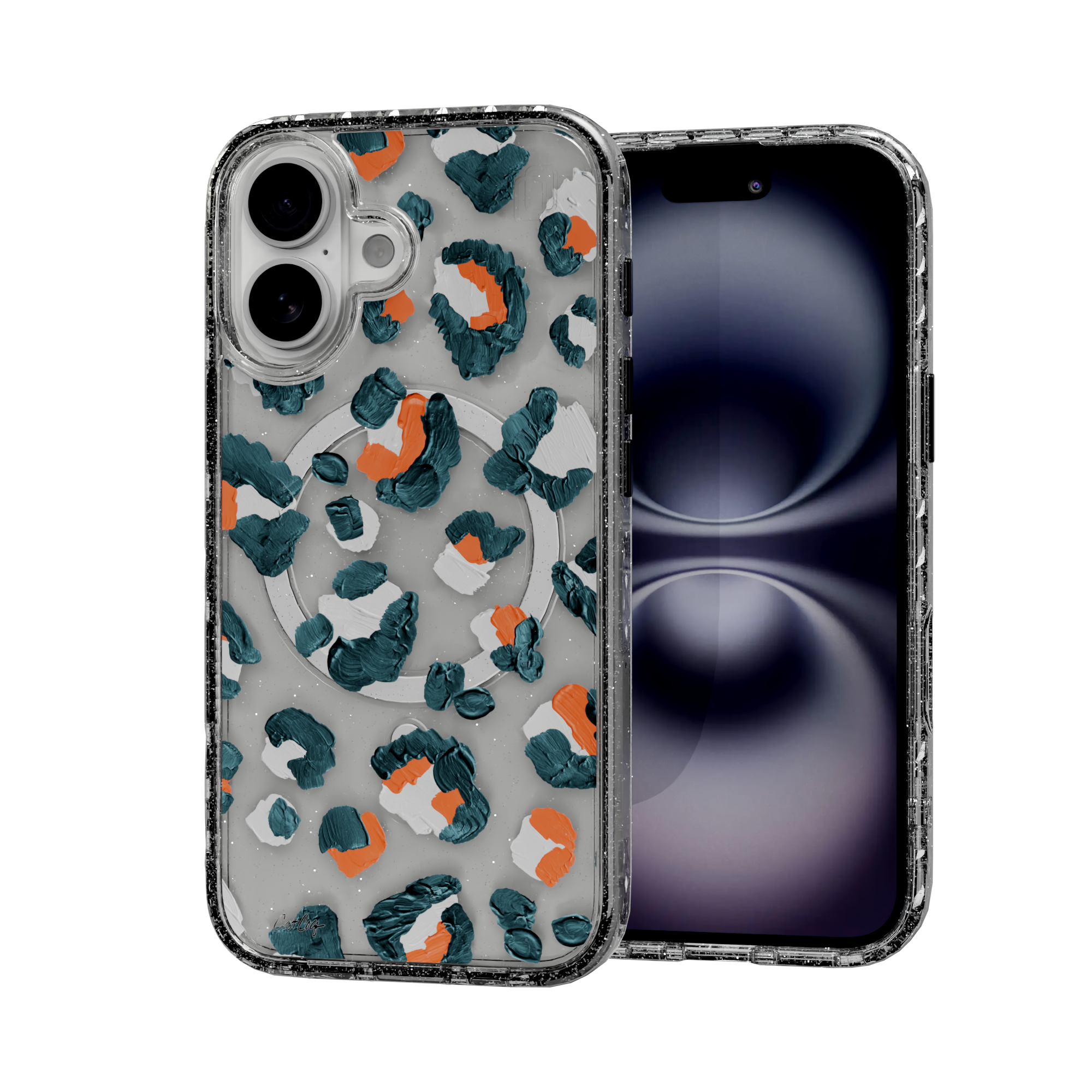 Leopard Turquoise by CatCoq | iPhone 16 Series | MagSafe® Case iPhone 16 / Crystal Clear Sparkle