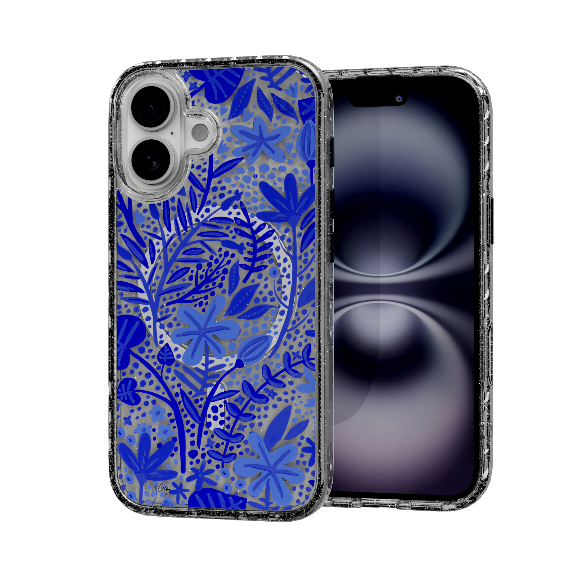 Garden Navy by CatCoq | iPhone 16 Series | MagSafe® Case iPhone 16 / Crystal Clear Sparkle