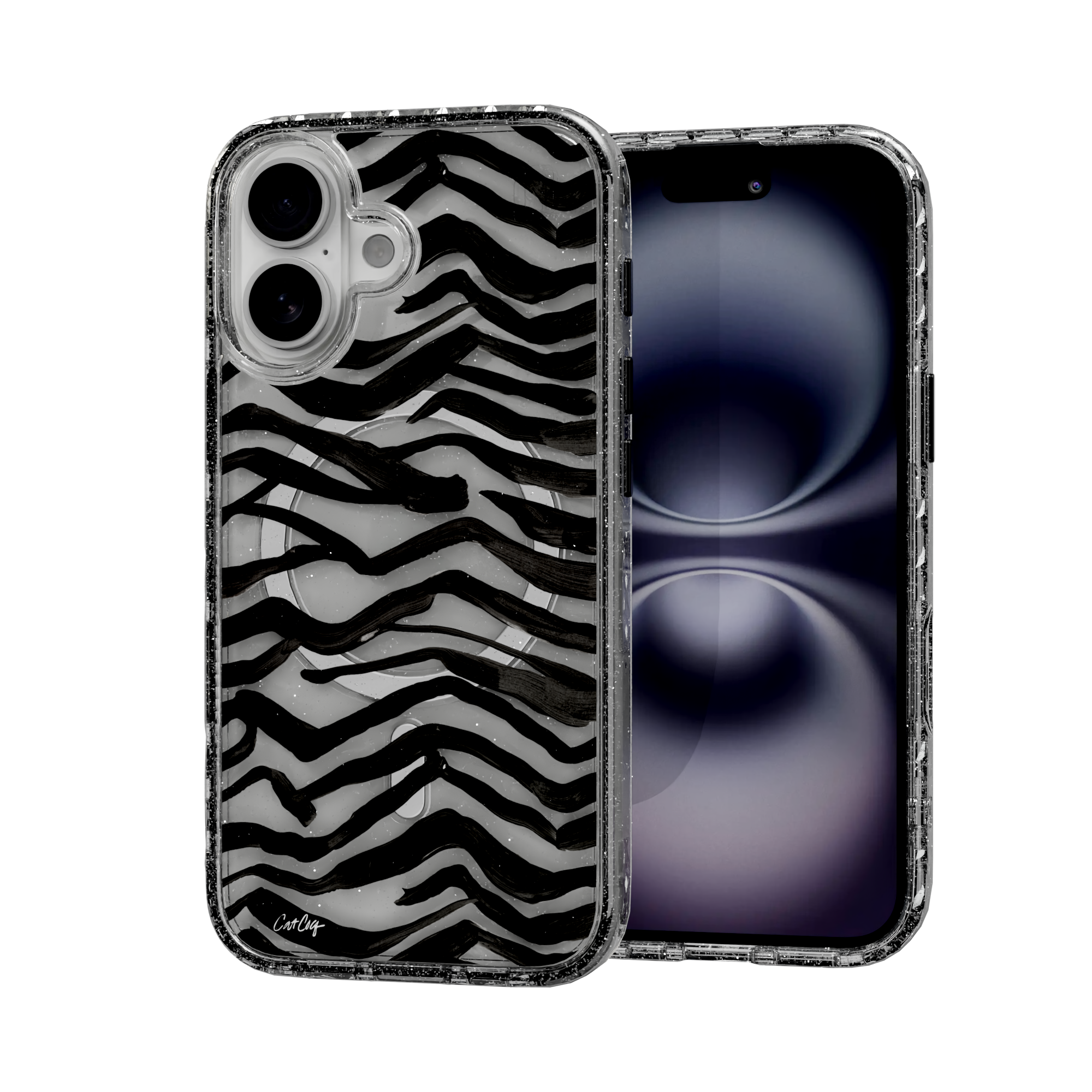 Zebra Black by CatCoq | iPhone 16 Series | MagSafe® Case iPhone 16 / Crystal Clear Sparkle
