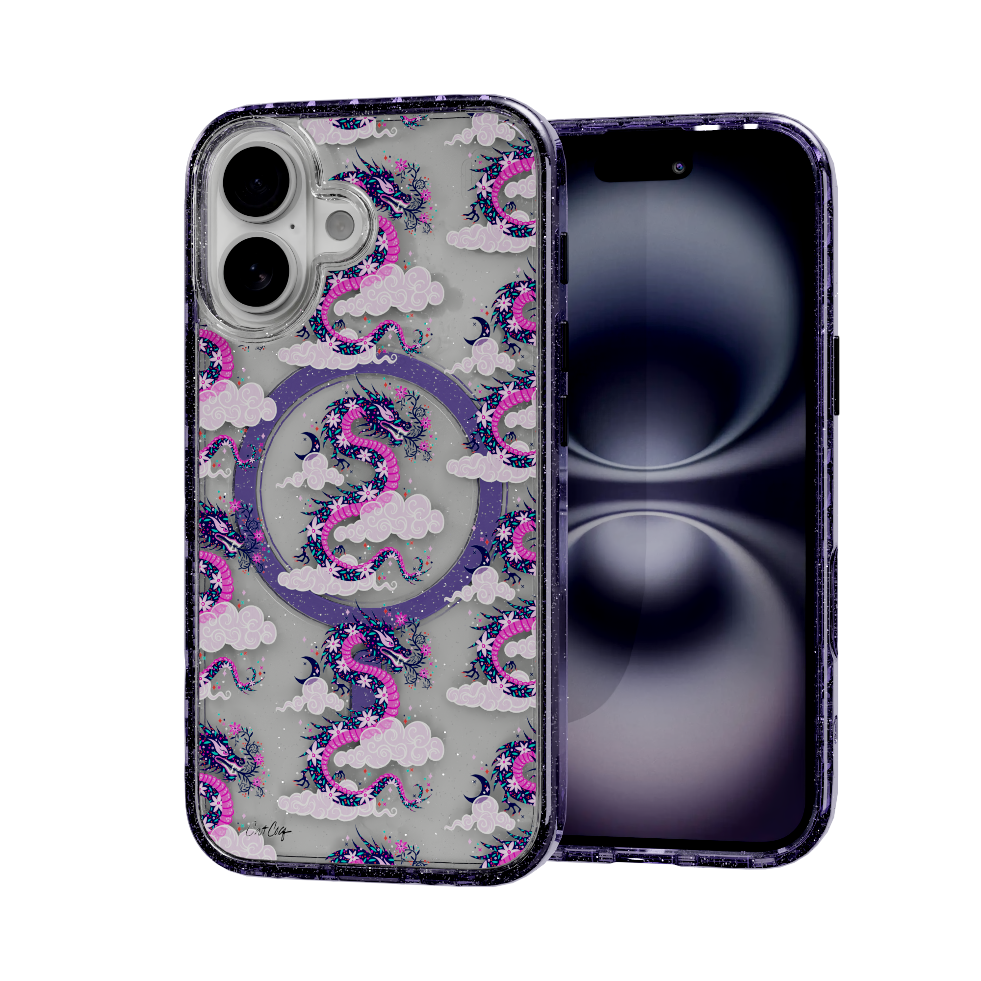Dream Dragon by CatCoq | iPhone 16 Series | MagSafe® Case iPhone 16 / Lilac Purple Sparkle