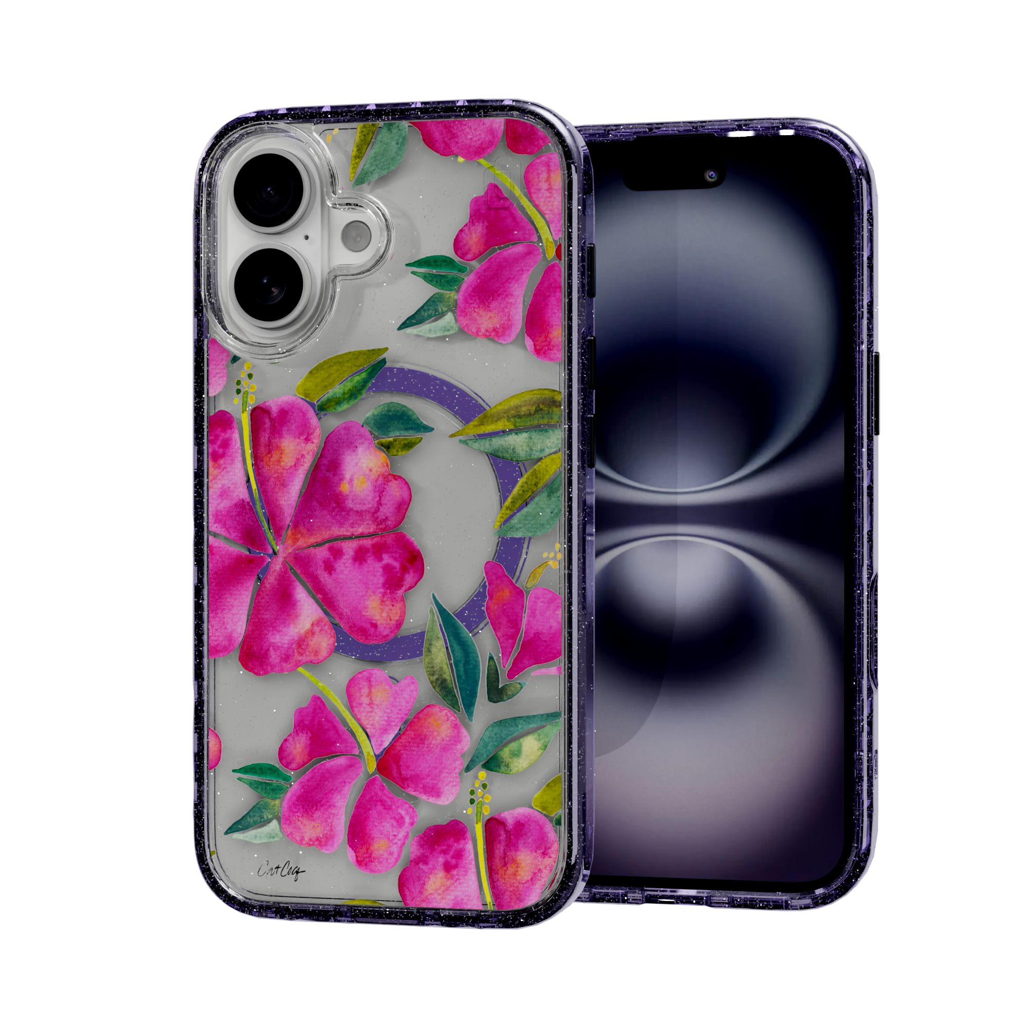 Hibiscus Bloom by CatCoq | iPhone 16 Series | MagSafe® Case iPhone 16 / Lilac Purple Sparkle