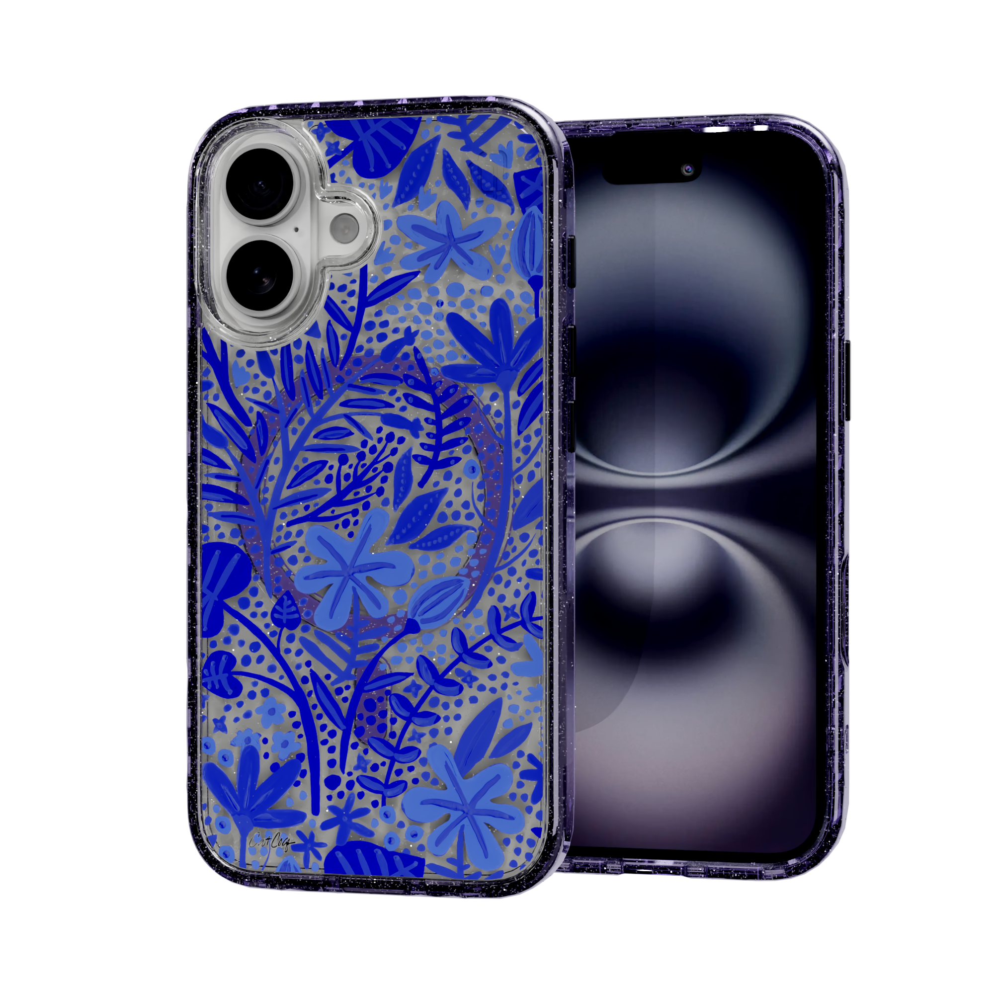 Garden Navy by CatCoq | iPhone 16 Series | MagSafe® Case iPhone 16 / Lilac Purple Sparkle