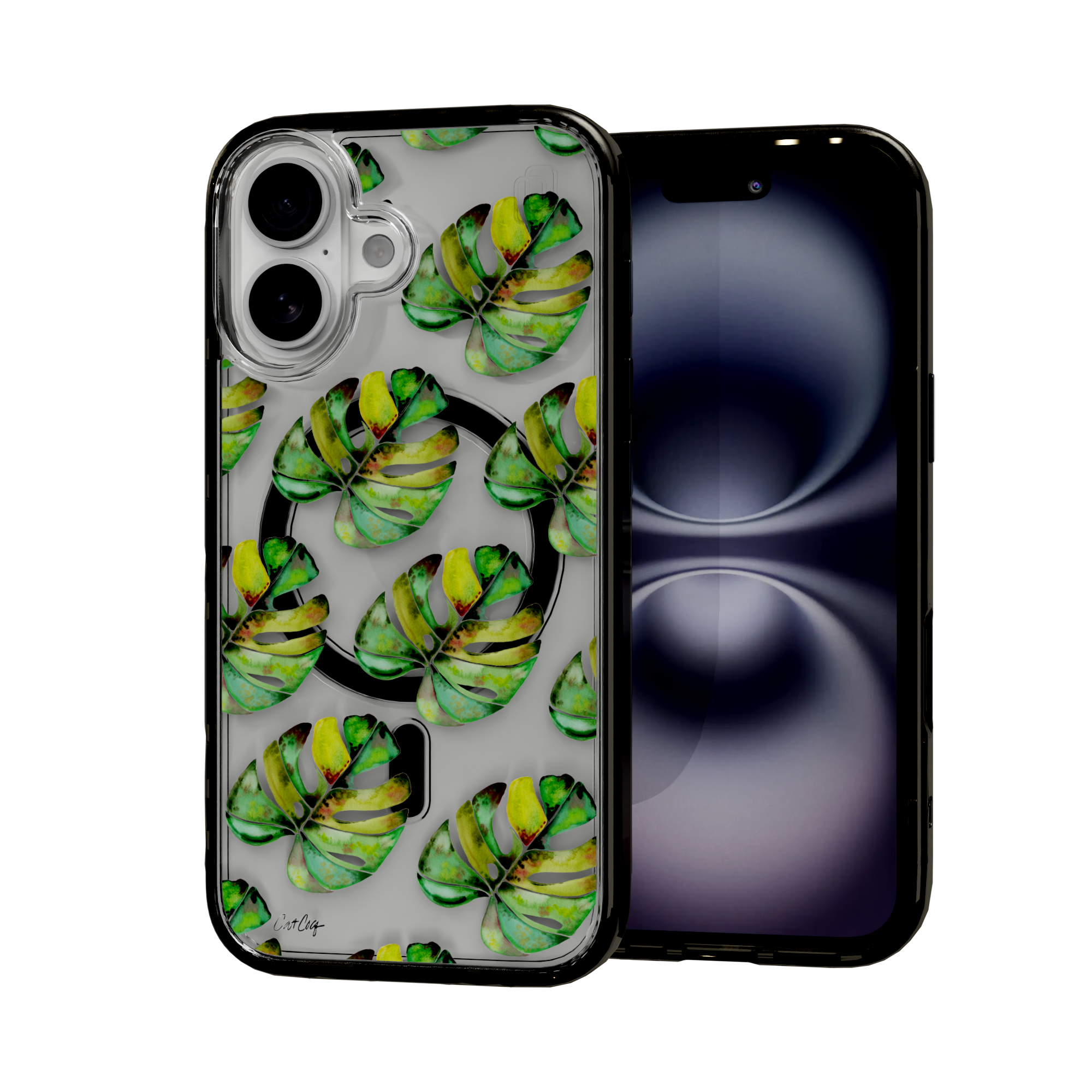 Green Monstera by CatCoq | iPhone 16 Series |  MagSafe® Case iPhone 16 / Onyx Black