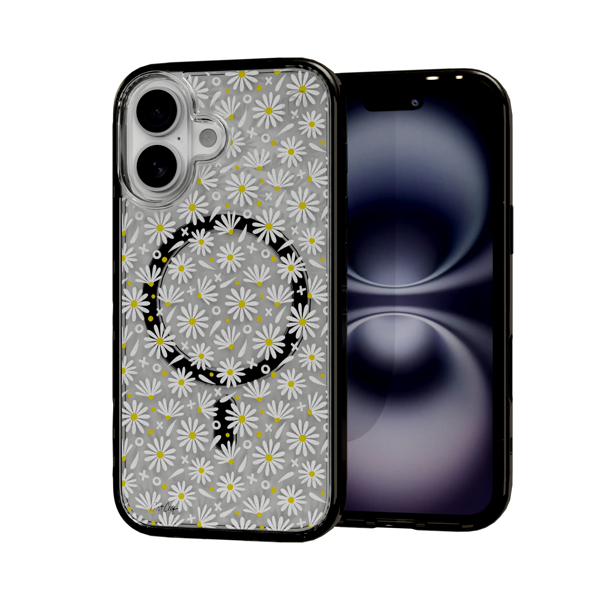 White Daisies by CatCoq | iPhone 16 Series |  MagSafe® Case iPhone 16 / Onyx Black