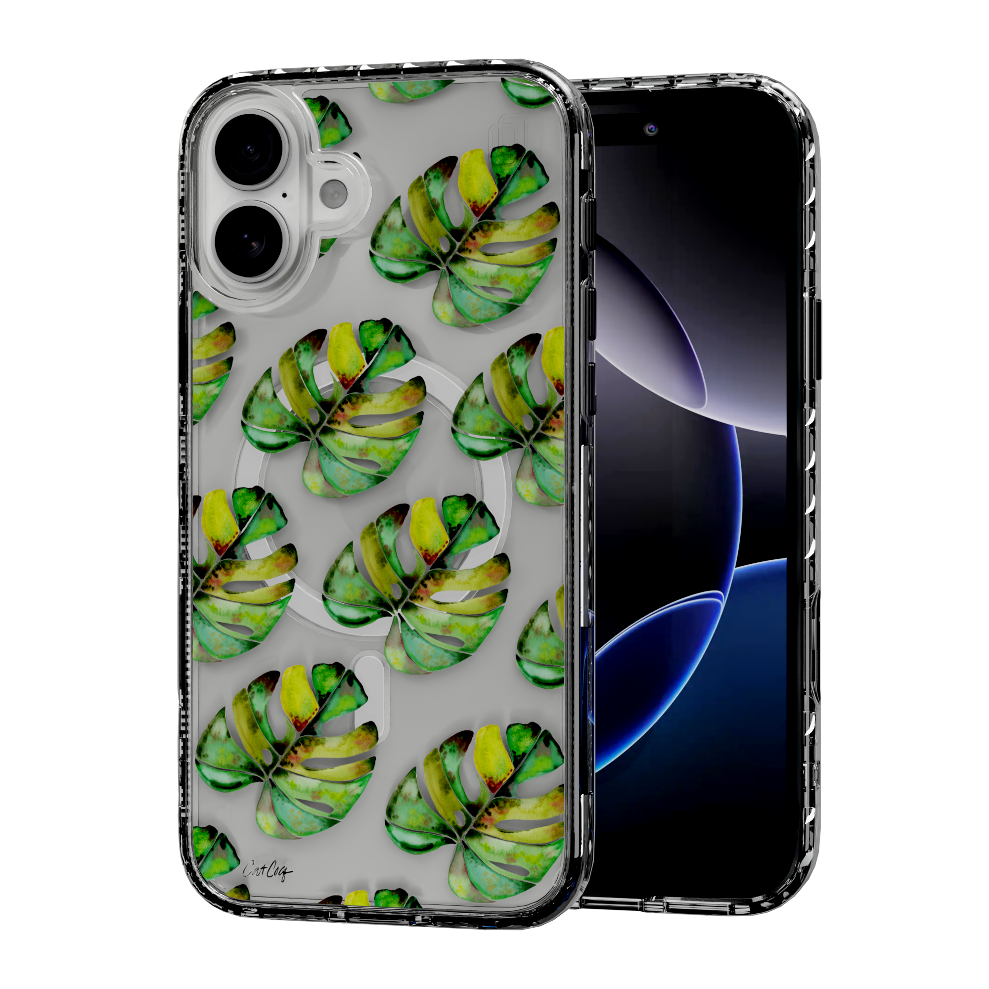 Green Monstera by CatCoq | iPhone 16 Series |  MagSafe® Case iPhone 16 Plus / Crystal Clear
