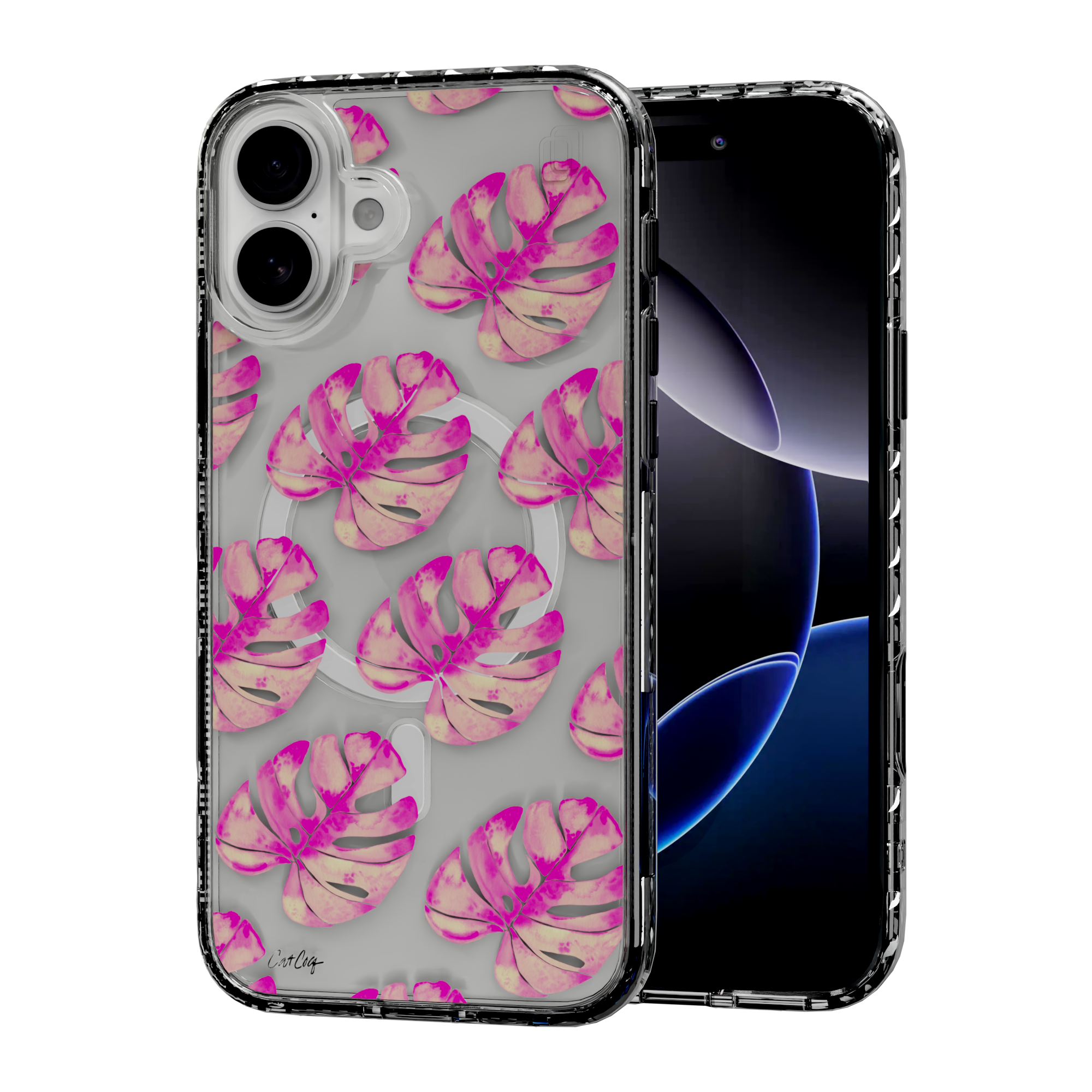 Pink Monstera by CatCoq | iPhone 16 Series | MagSafe® Case iPhone 16 Plus / Crystal Clear