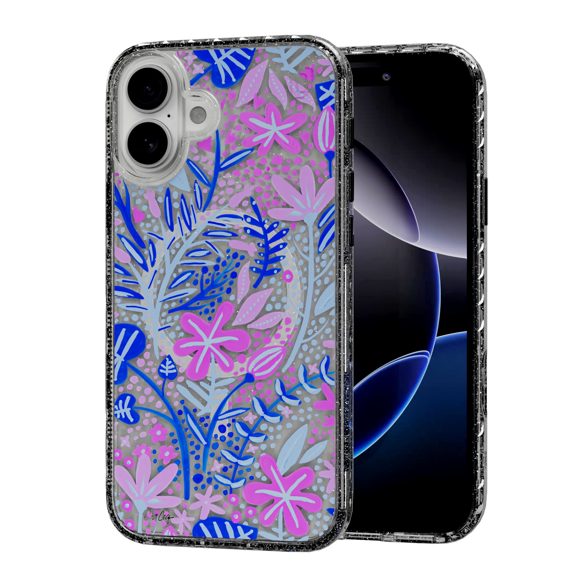 Garden Indigo by CatCoq | iPhone 16 Series |  MagSafe® Case iPhone 16 Plus / Crystal Clear Sparkle