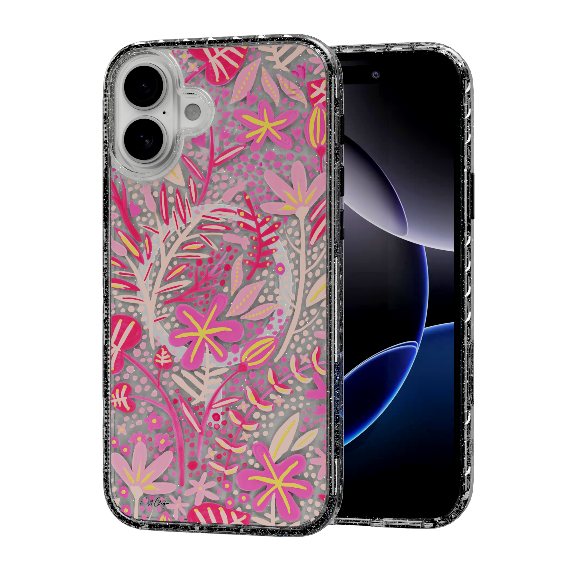 Garden Pink by CatCoq | iPhone 16 Series | MagSafe® Case iPhone 16 Plus / Crystal Clear Sparkle
