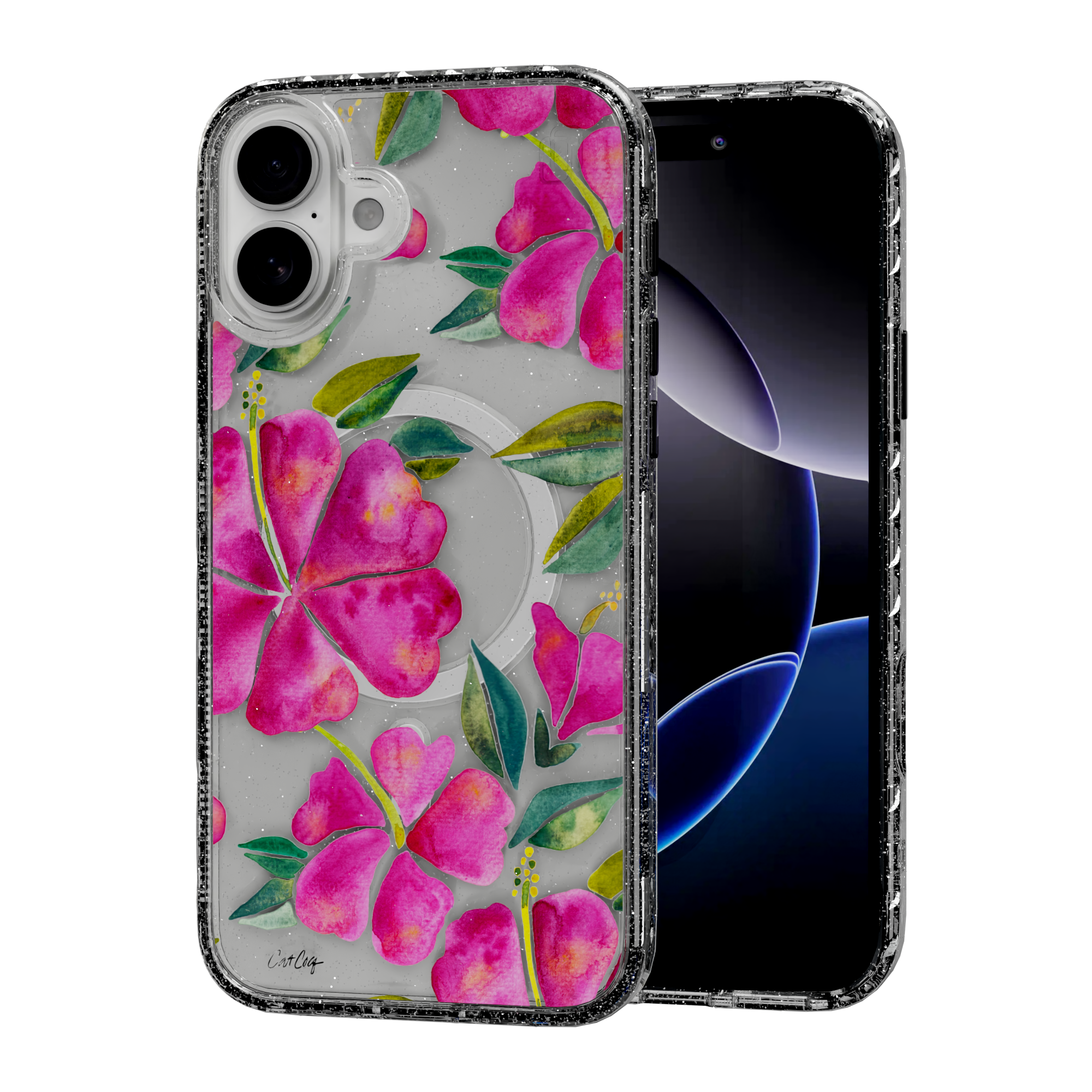 Hibiscus Bloom by CatCoq | iPhone 16 Series | MagSafe® Case iPhone 16 Plus / Crystal Clear Sparkle