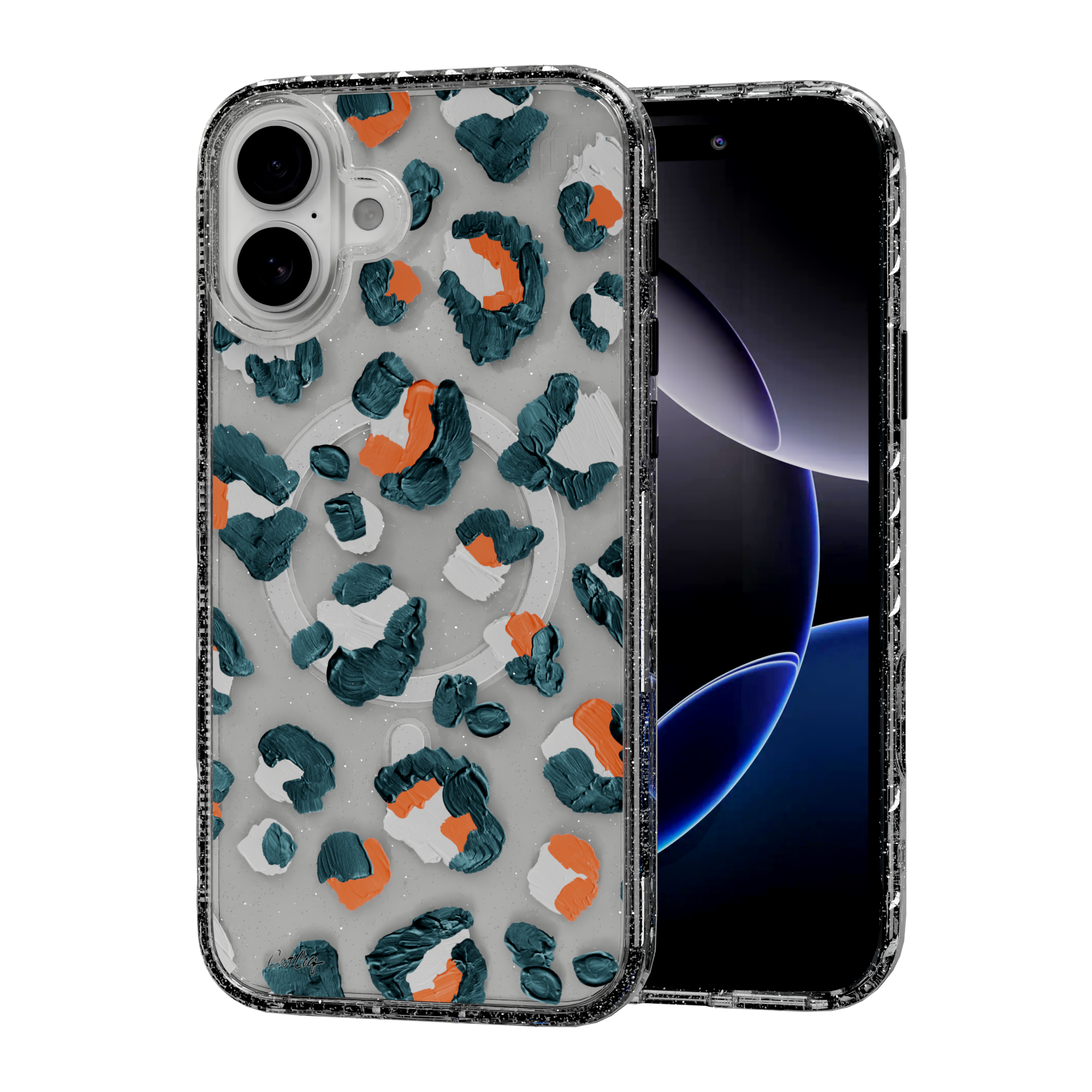 Leopard Turquoise by CatCoq | iPhone 16 Series | MagSafe® Case iPhone 16 Plus / Crystal Clear Sparkle