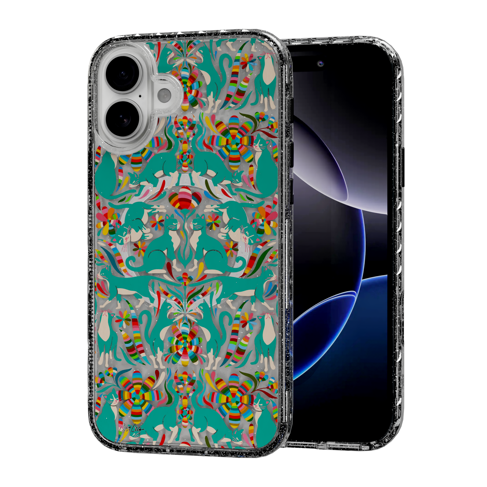 Otomi Cats by CatCoq | iPhone 16 Series | MagSafe® Case iPhone 16 Plus / Crystal Clear Sparkle