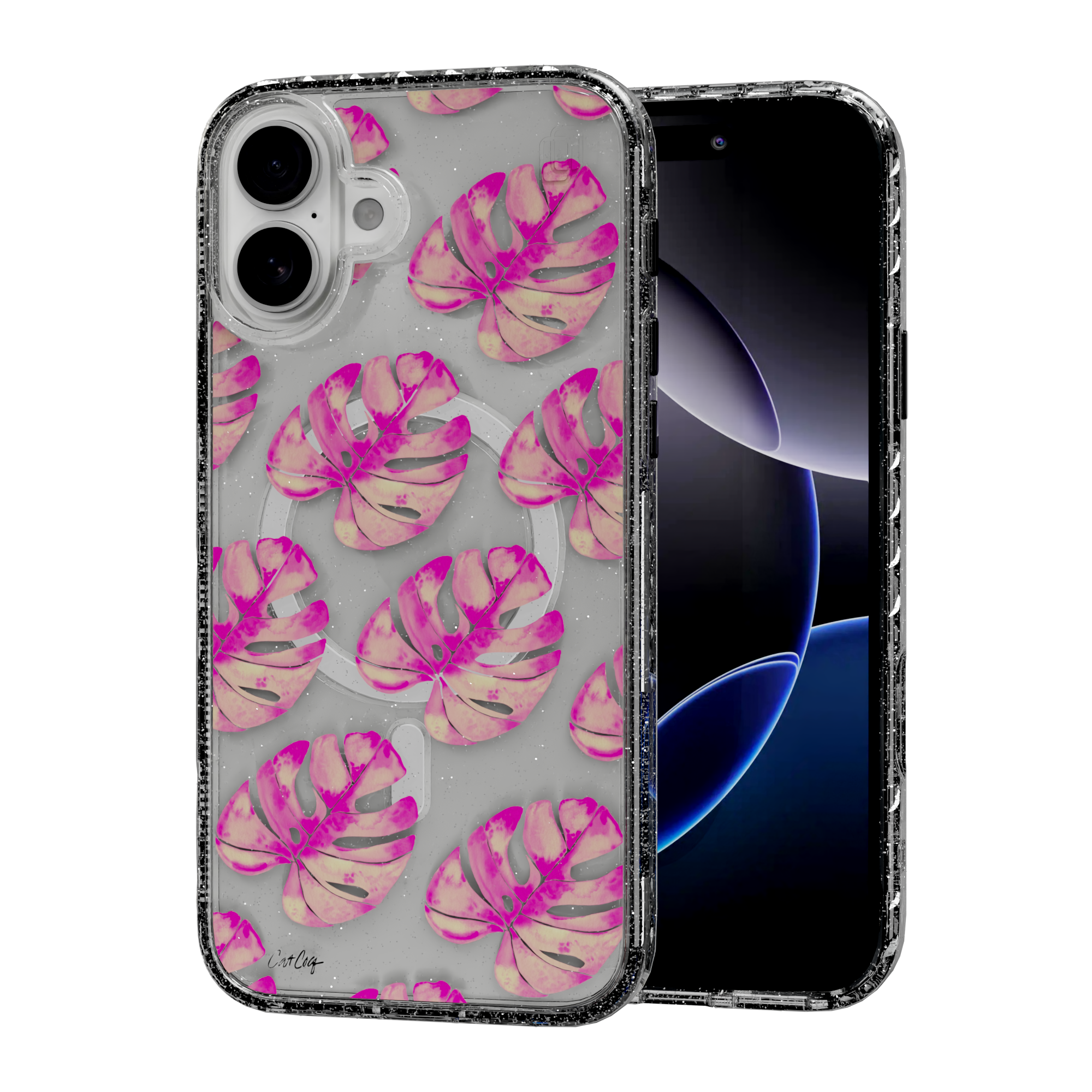 Pink Monstera by CatCoq | iPhone 16 Series | MagSafe® Case iPhone 16 Plus / Crystal Clear Sparkle