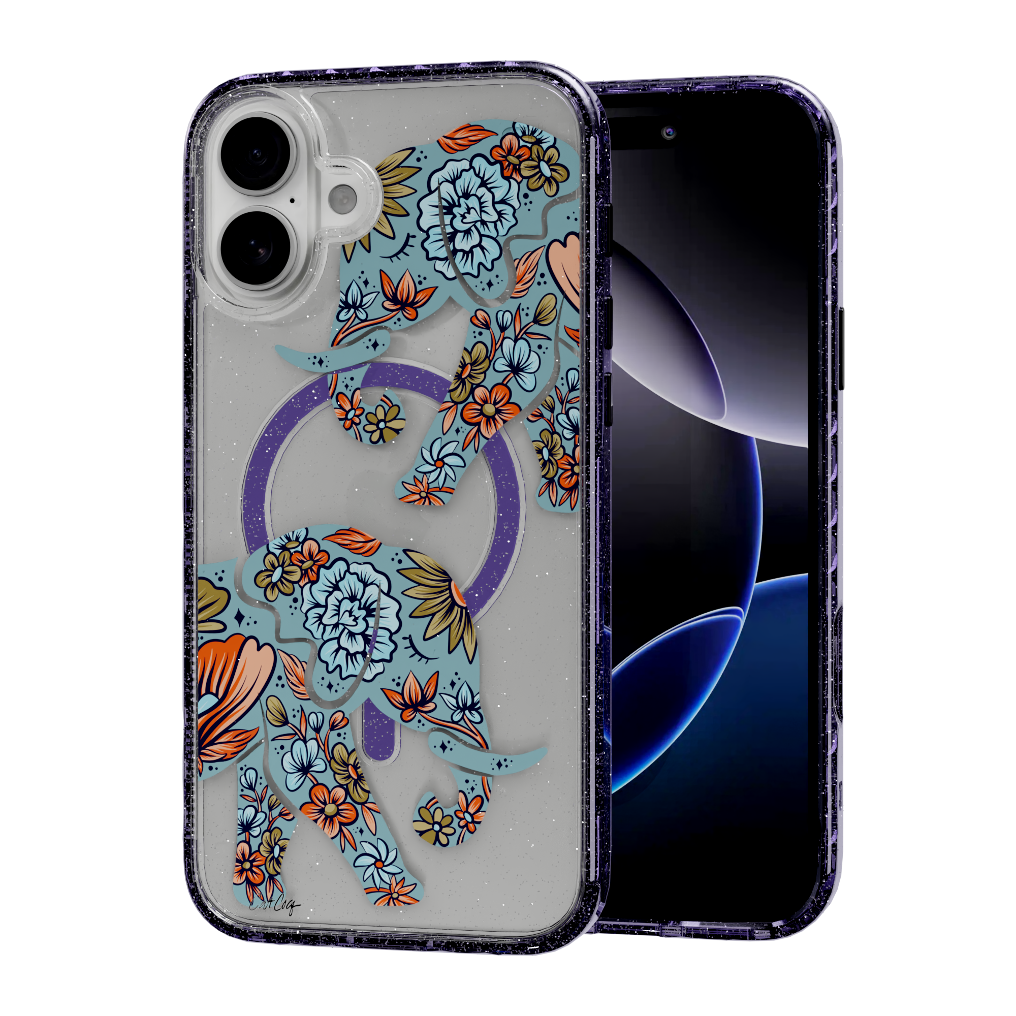 Porcelain Elephant by CatCoq | iPhone 16 Series | MagSafe® Case iPhone 16 Plus / Lilac Purple Sparkle