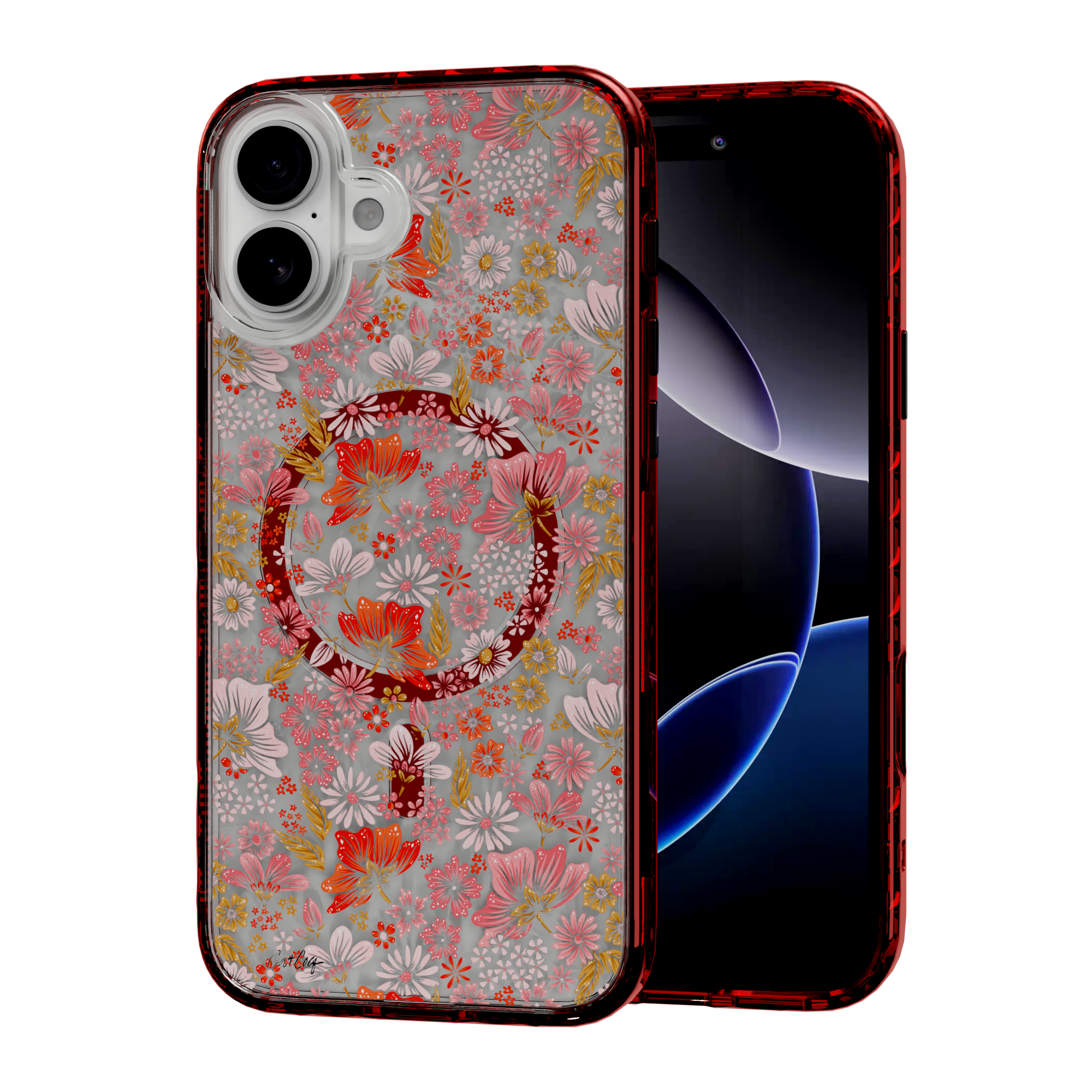 Retro Flower by CatCoq | iPhone 16 Series |  MagSafe® Case iPhone 16 Plus / Lava Red