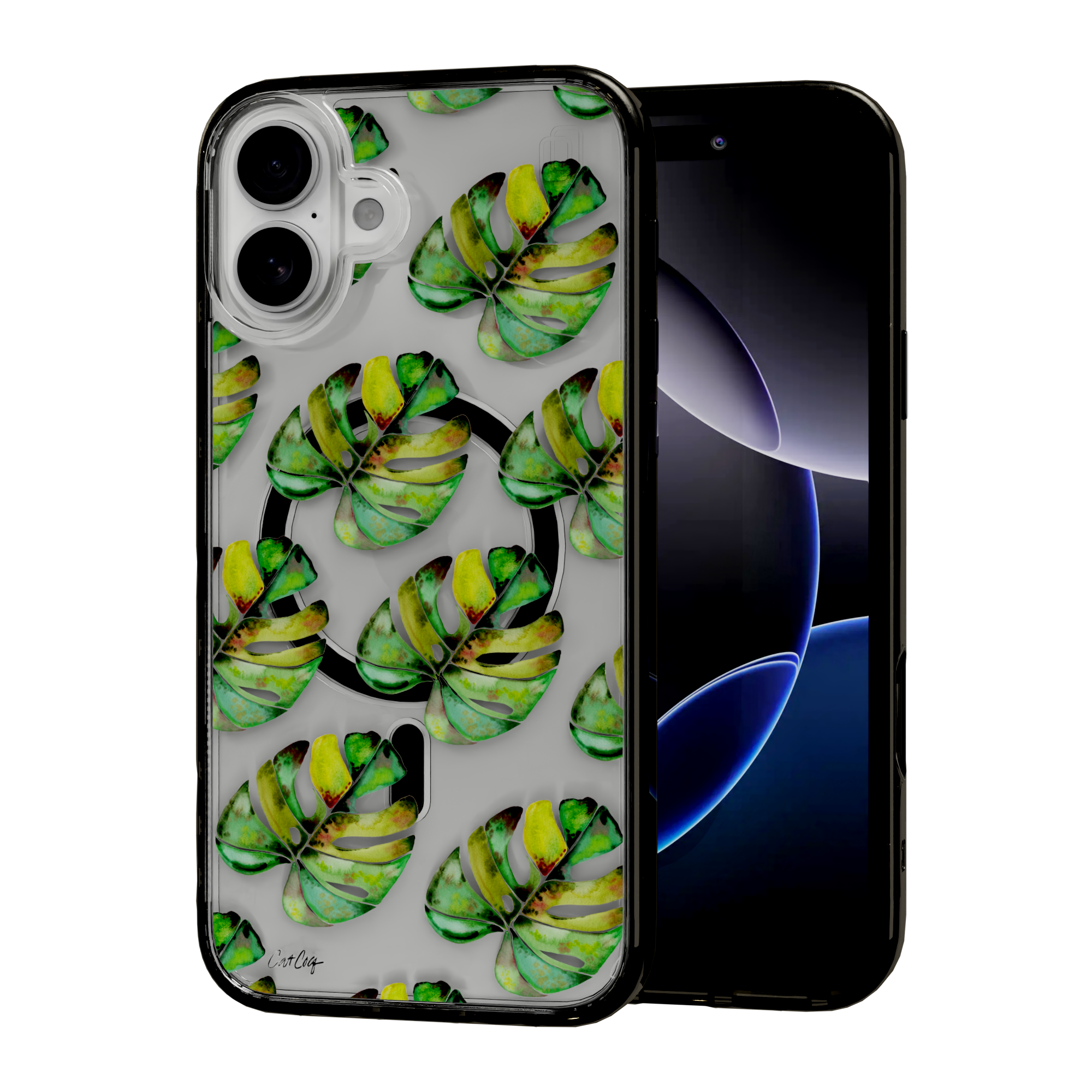 Green Monstera by CatCoq | iPhone 16 Series |  MagSafe® Case iPhone 16 Plus / Onyx Black