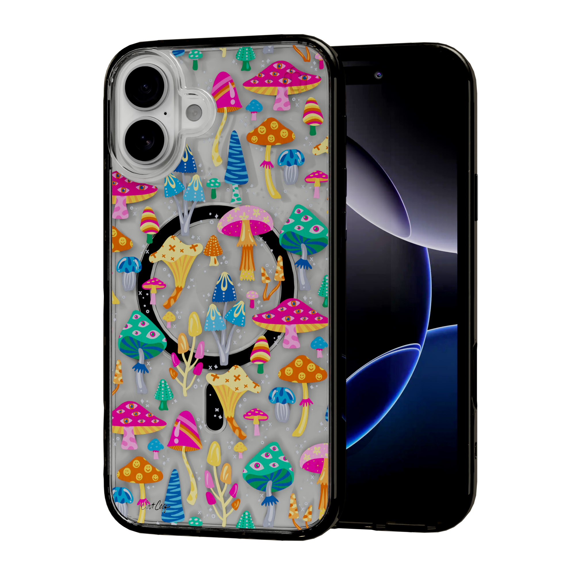 Mystic Mushrooms by CatCoq | iPhone 16 Series |  MagSafe® Case iPhone 16 Plus / Onyx Black