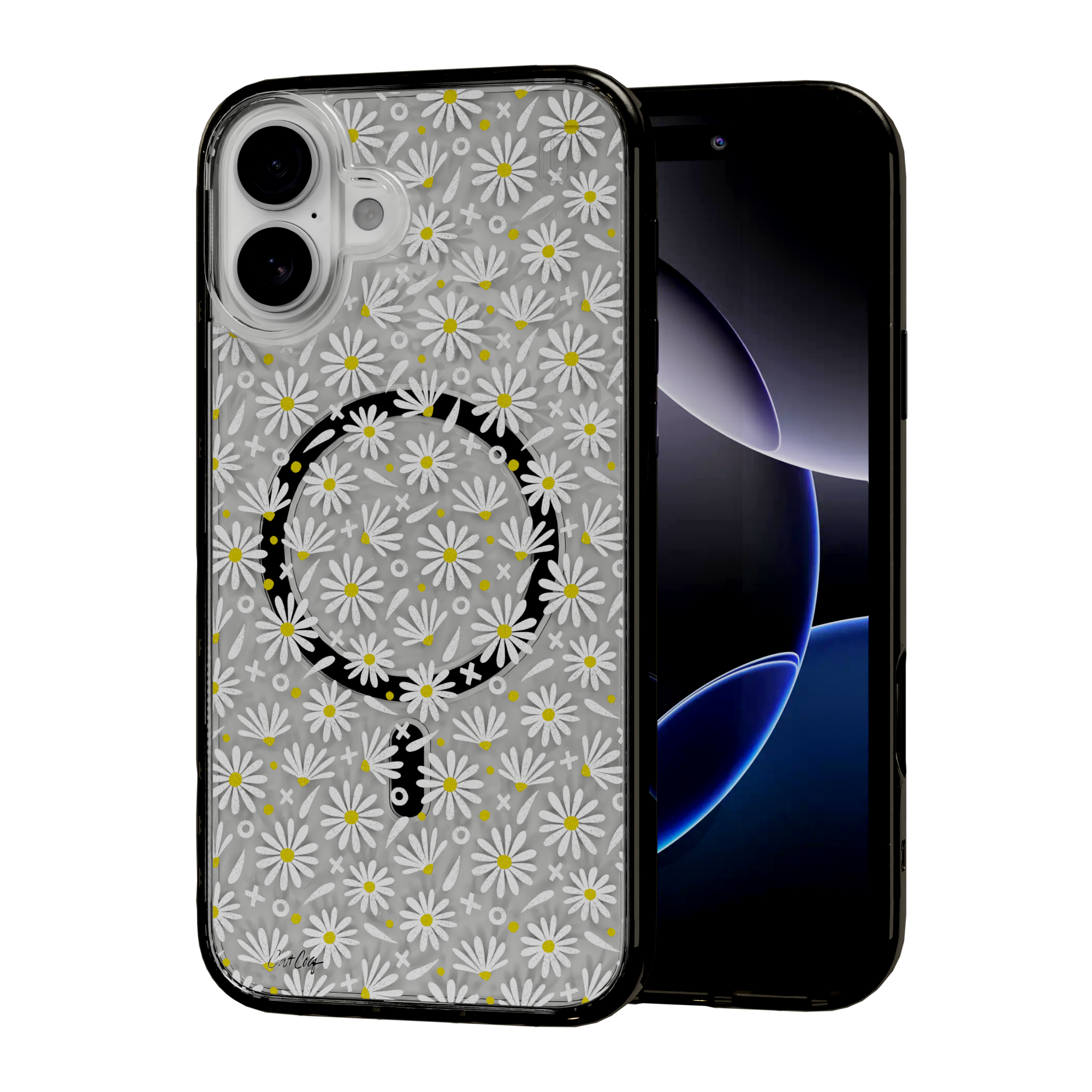 White Daisies by CatCoq | iPhone 16 Series |  MagSafe® Case iPhone 16 Plus / Onyx Black