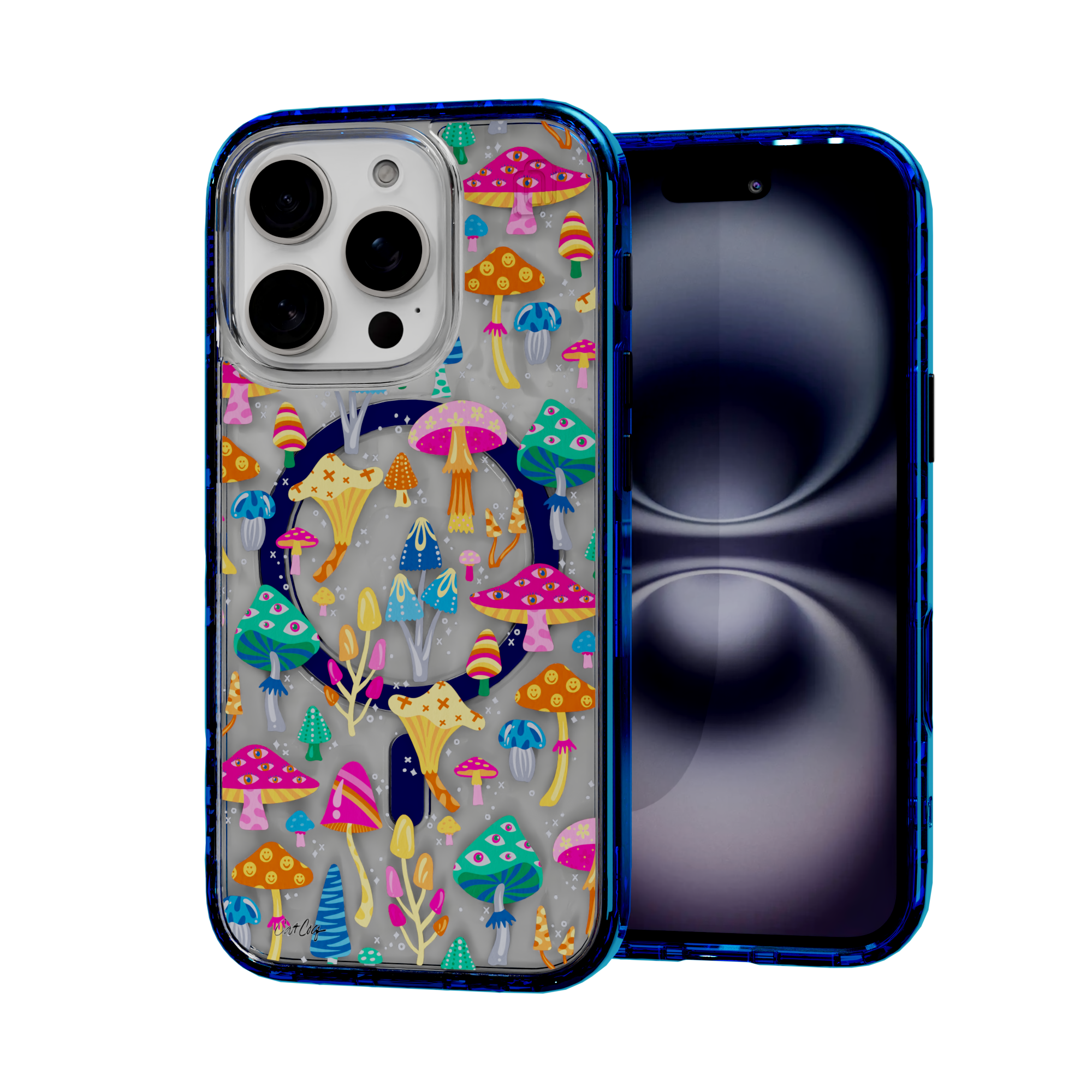 Mystic Mushrooms by CatCoq | iPhone 16 Series |  MagSafe® Case iPhone 16 Pro / Bermuda Blue