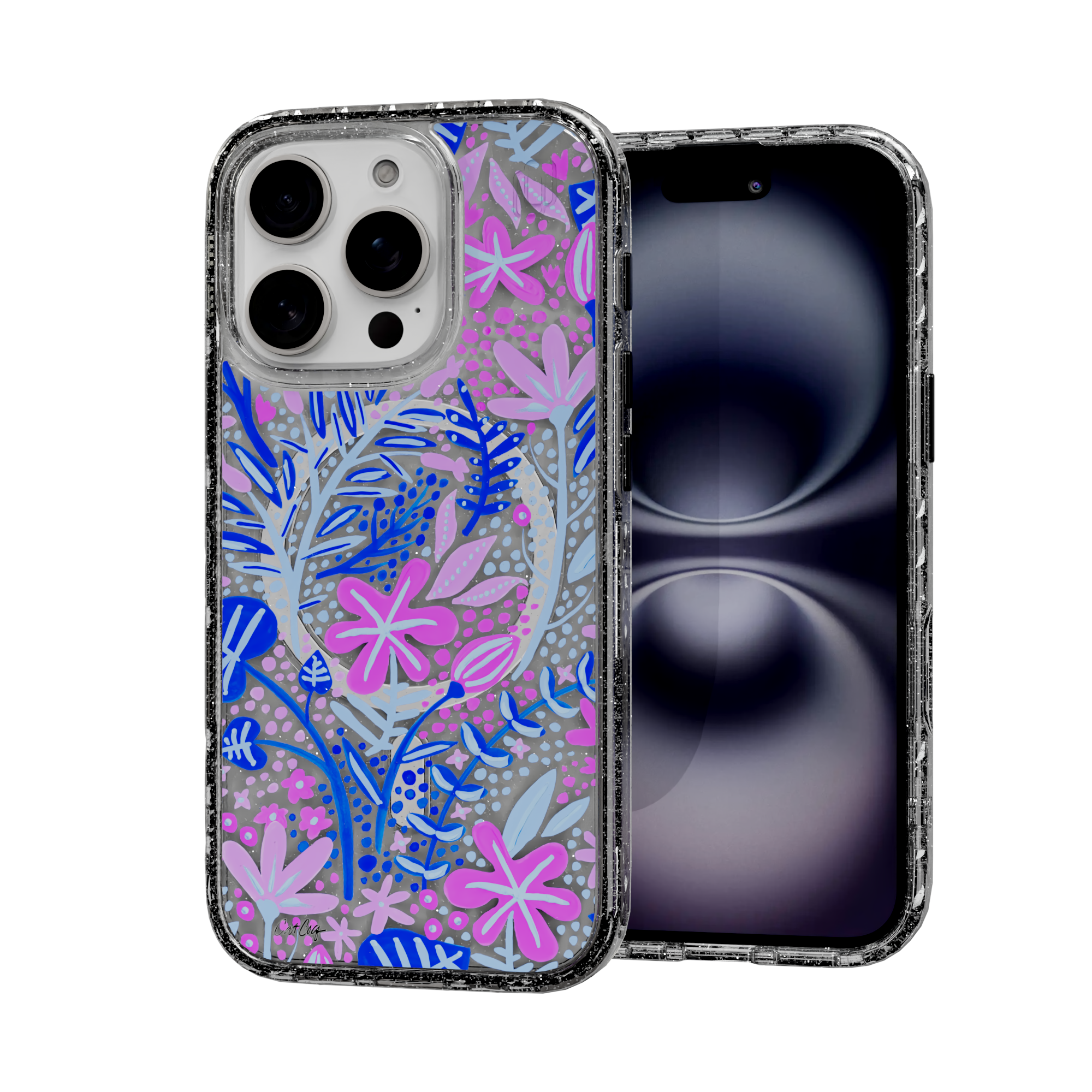 Garden Indigo by CatCoq | iPhone 16 Series |  MagSafe® Case iPhone 16 Pro / Crystal Clear Sparkle