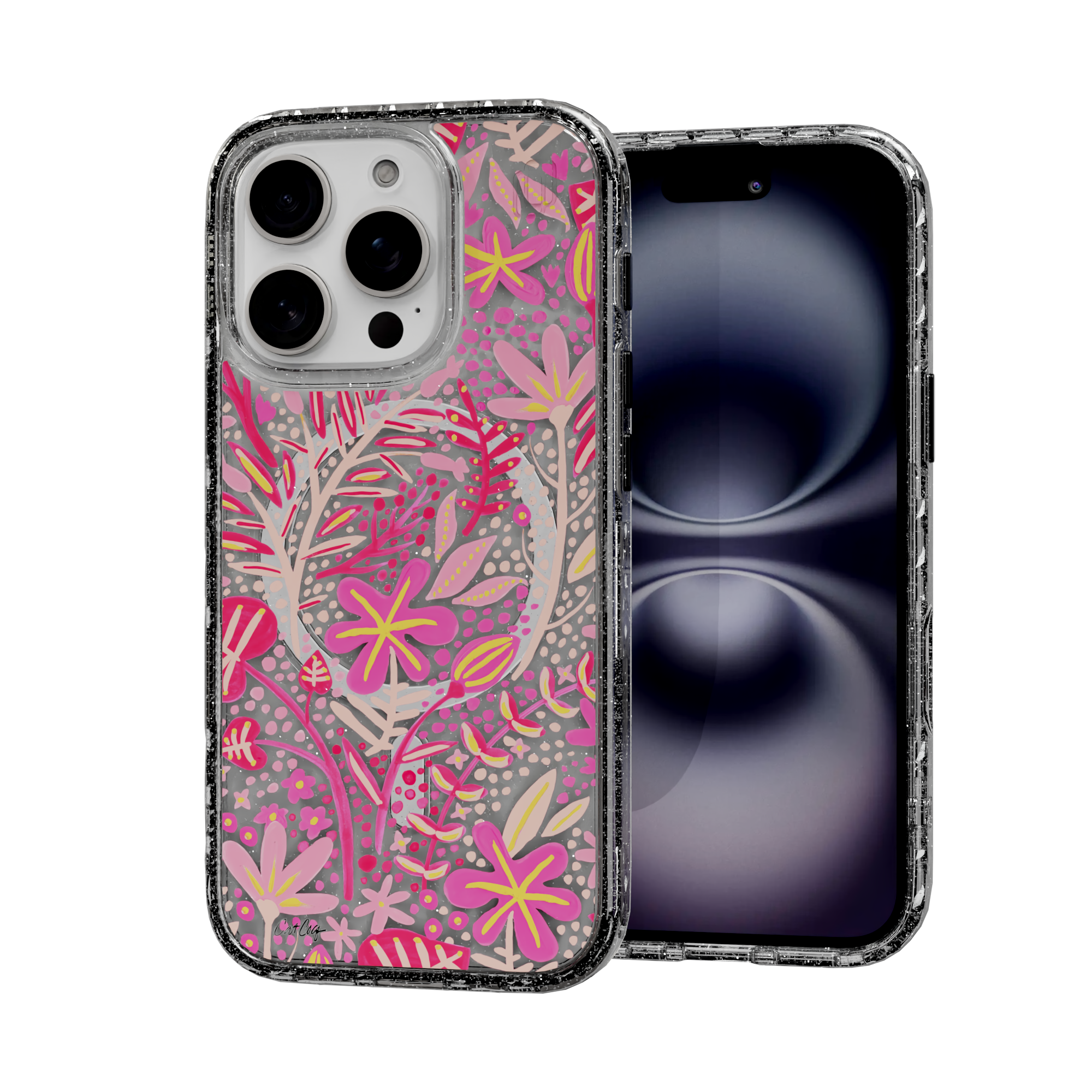 Garden Pink by CatCoq | iPhone 16 Series | MagSafe® Case iPhone 16 Pro / Crystal Clear Sparkle