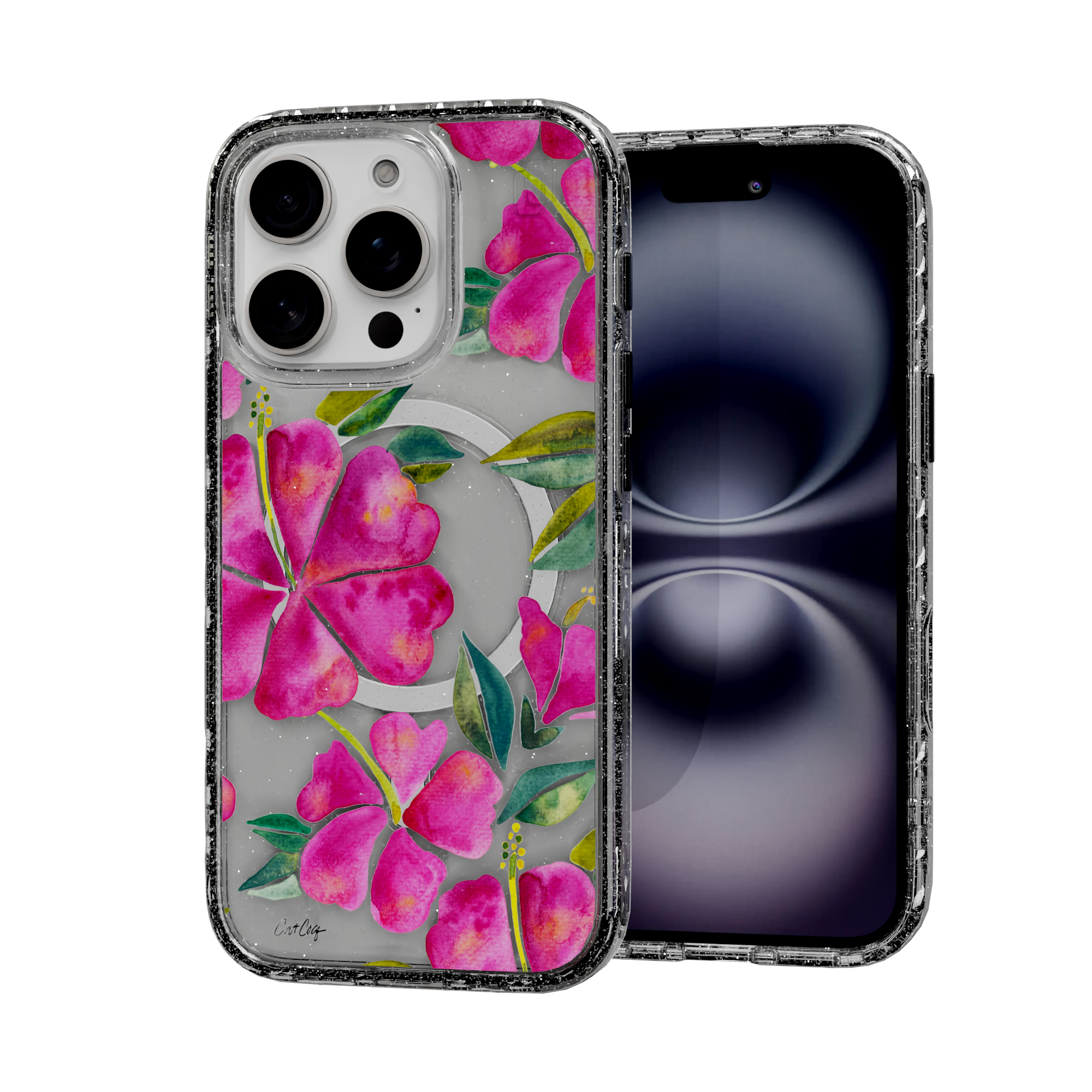Hibiscus Bloom by CatCoq | iPhone 16 Series | MagSafe® Case iPhone 16 Pro / Crystal Clear Sparkle