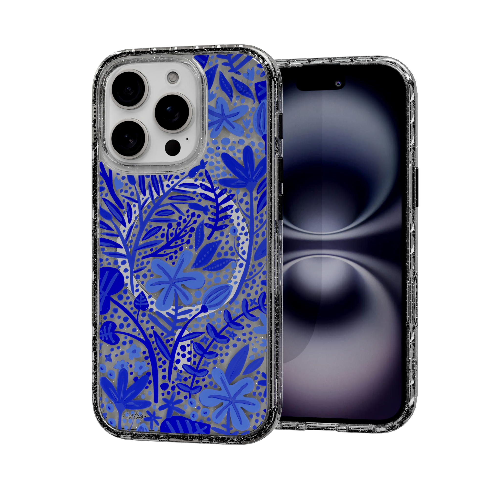 Garden Navy by CatCoq | iPhone 16 Series | MagSafe® Case iPhone 16 Pro / Crystal Clear Sparkle