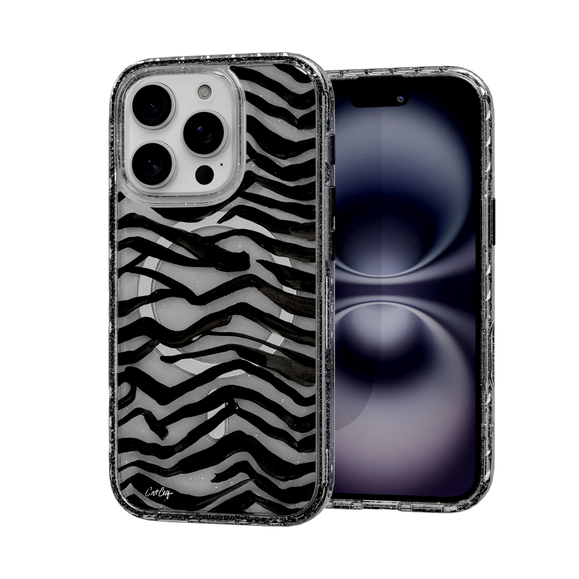 Zebra Black by CatCoq | iPhone 16 Series | MagSafe® Case iPhone 16 Pro / Crystal Clear Sparkle