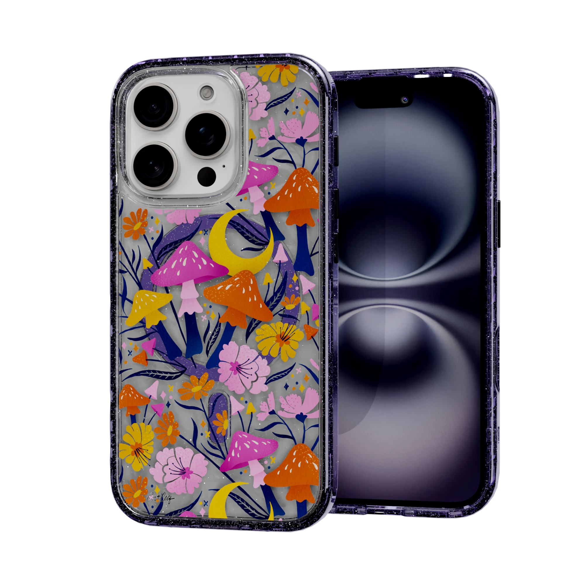 Blooms and Shrooms by CatCoq | iPhone 16 Series | MagSafe® Case iPhone 16 Pro / Lilac Purple Sparkle