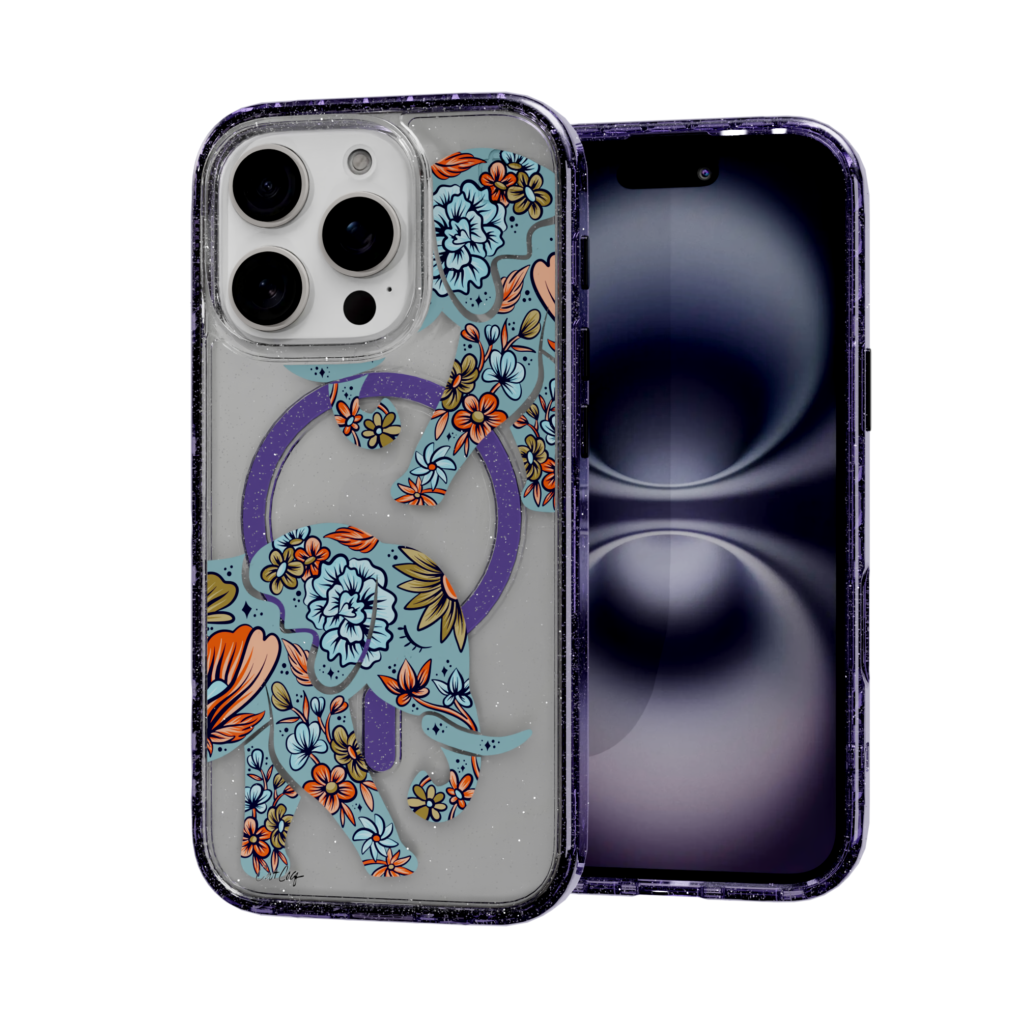 Porcelain Elephant by CatCoq | iPhone 16 Series | MagSafe® Case iPhone 16 Pro / Lilac Purple Sparkle