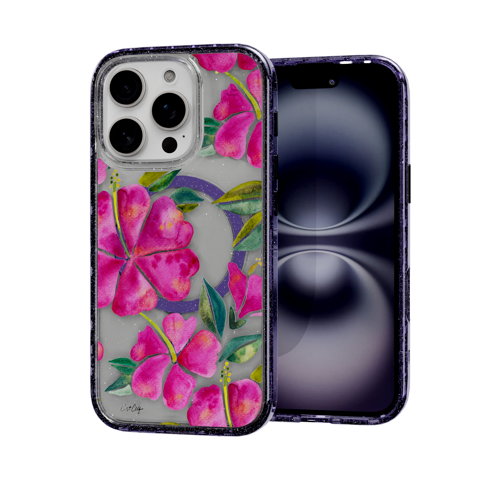 Hibiscus Bloom by CatCoq | iPhone 16 Series | MagSafe® Case iPhone 16 Pro / Lilac Purple Sparkle
