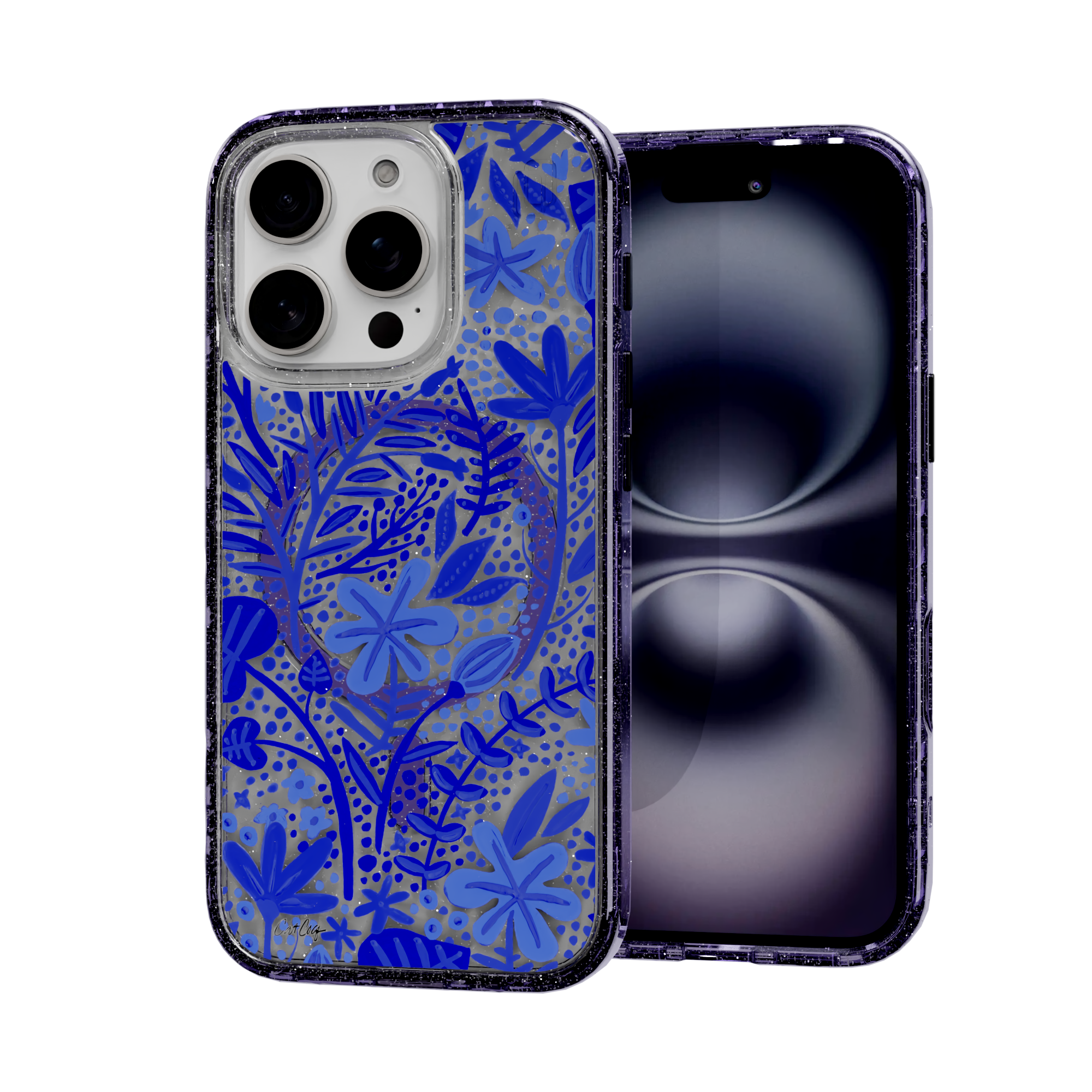 Garden Navy by CatCoq | iPhone 16 Series | MagSafe® Case iPhone 16 Pro / Lilac Purple Sparkle