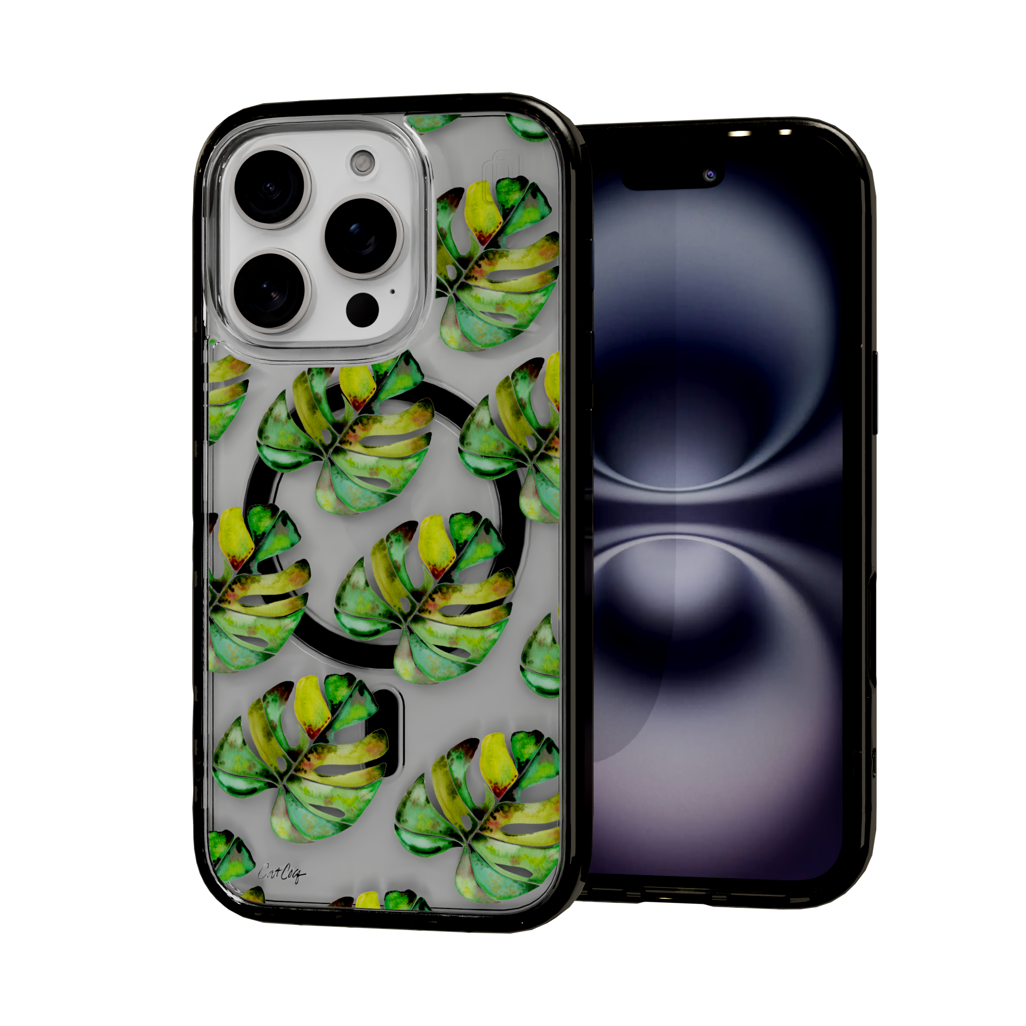 Green Monstera by CatCoq | iPhone 16 Series |  MagSafe® Case iPhone 16 Pro / Onyx Black