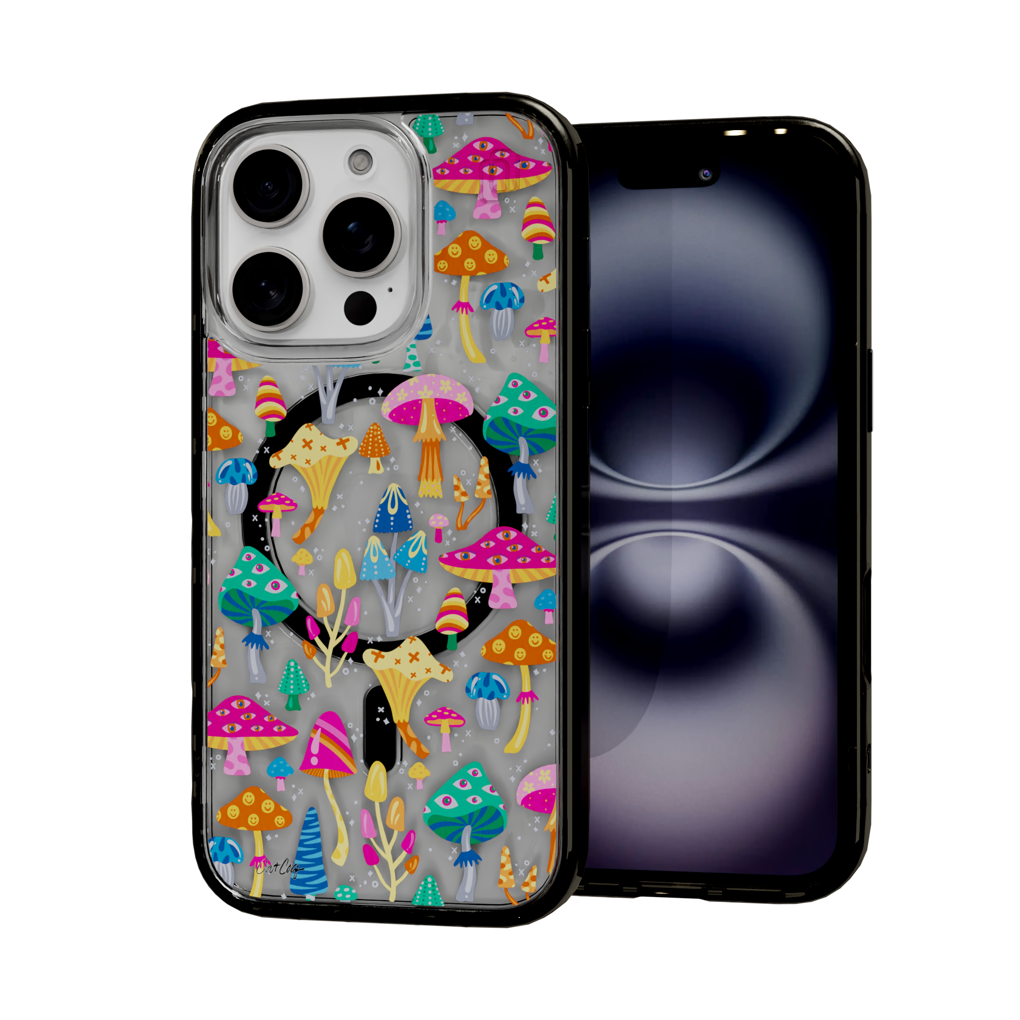 Mystic Mushrooms by CatCoq | iPhone 16 Series |  MagSafe® Case iPhone 16 Pro / Onyx Black