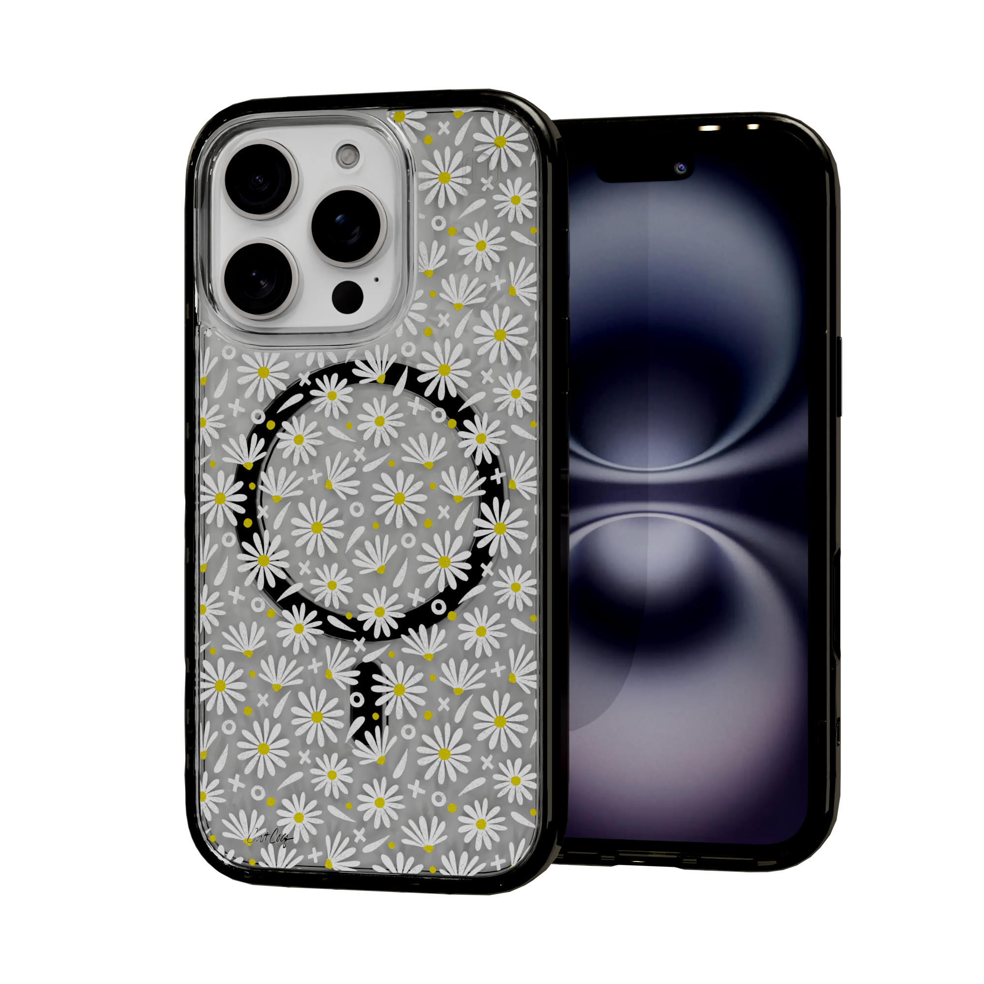 White Daisies by CatCoq | iPhone 16 Series |  MagSafe® Case iPhone 16 Pro / Onyx Black