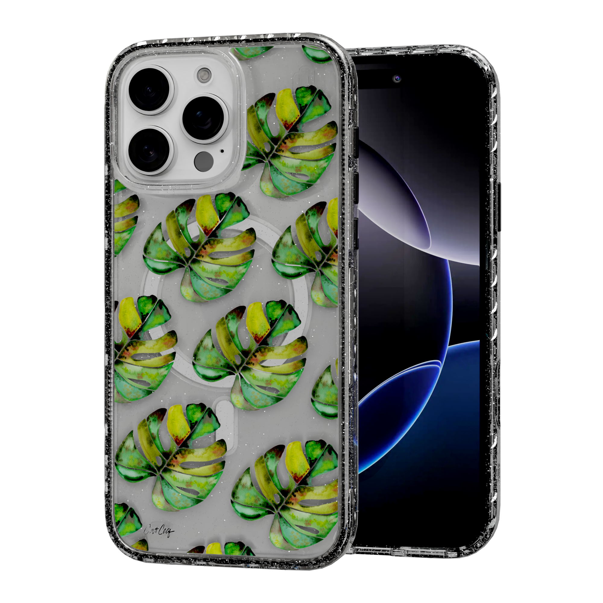 Green Monstera by CatCoq | iPhone 16 Series |  MagSafe® Case iPhone 16 Pro Max / Crystal Clear Sparkle