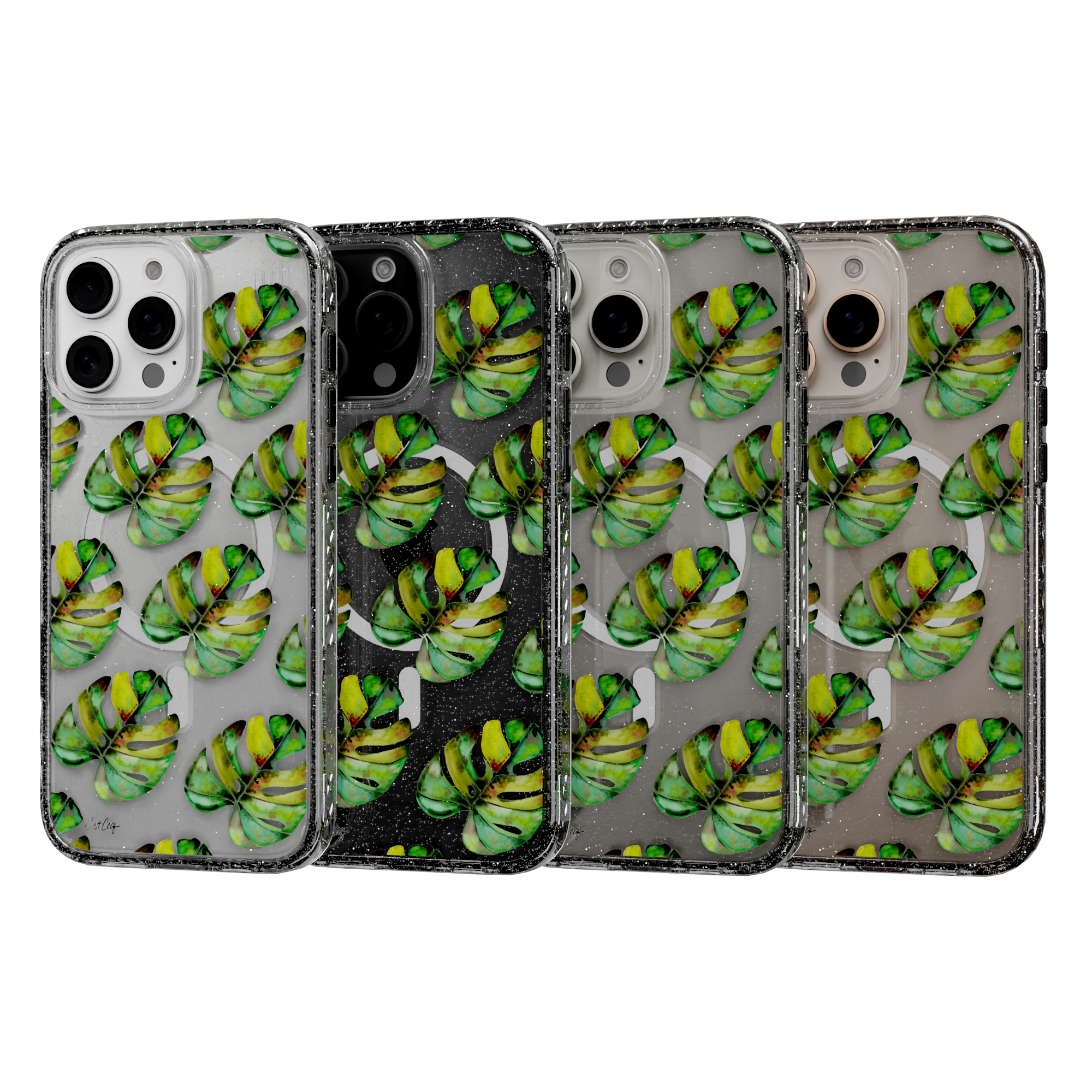 Green Monstera by CatCoq | iPhone 16 Series |  MagSafe® Case iPhone 16 Pro Max / Crystal Clear Sparkle