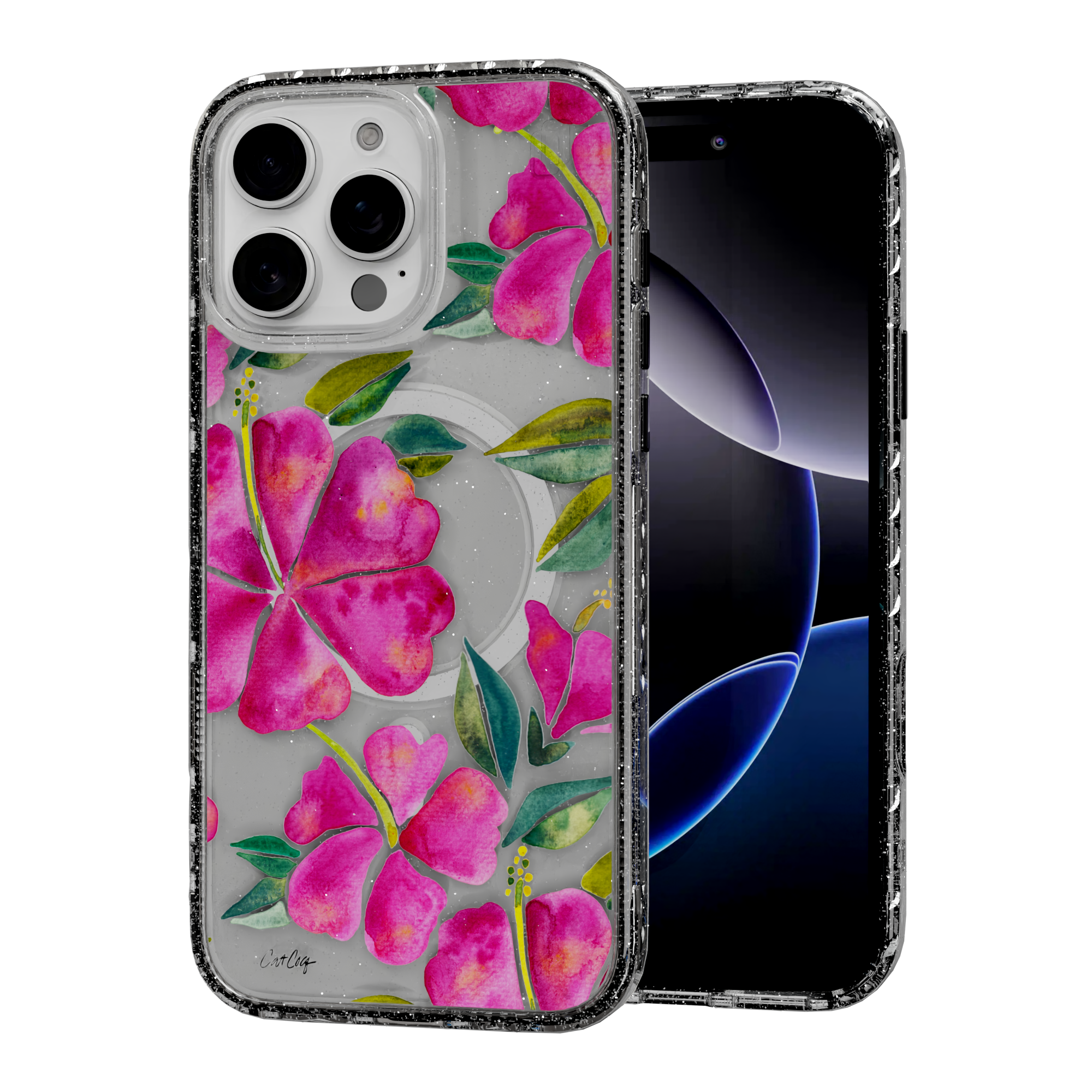 Hibiscus Bloom by CatCoq | iPhone 16 Series | MagSafe® Case iPhone 16 Pro Max / Crystal Clear Sparkle