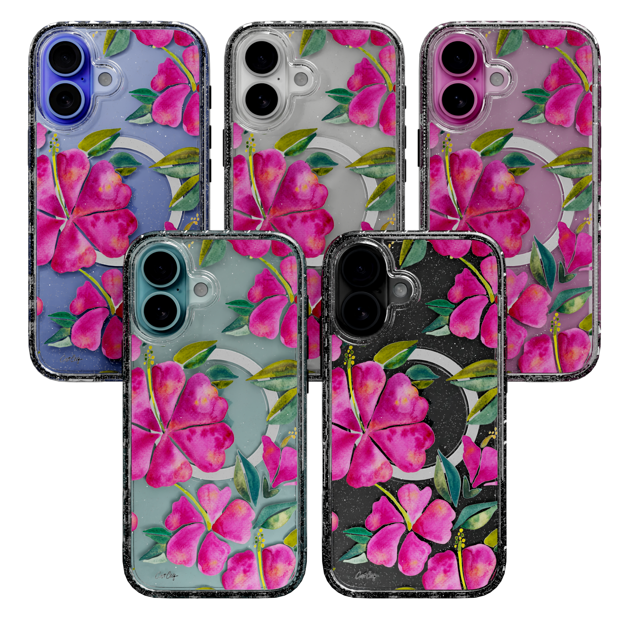 Hibiscus Bloom by CatCoq | iPhone 16 Series | MagSafe® Case iPhone 16 Pro Max / Crystal Clear Sparkle