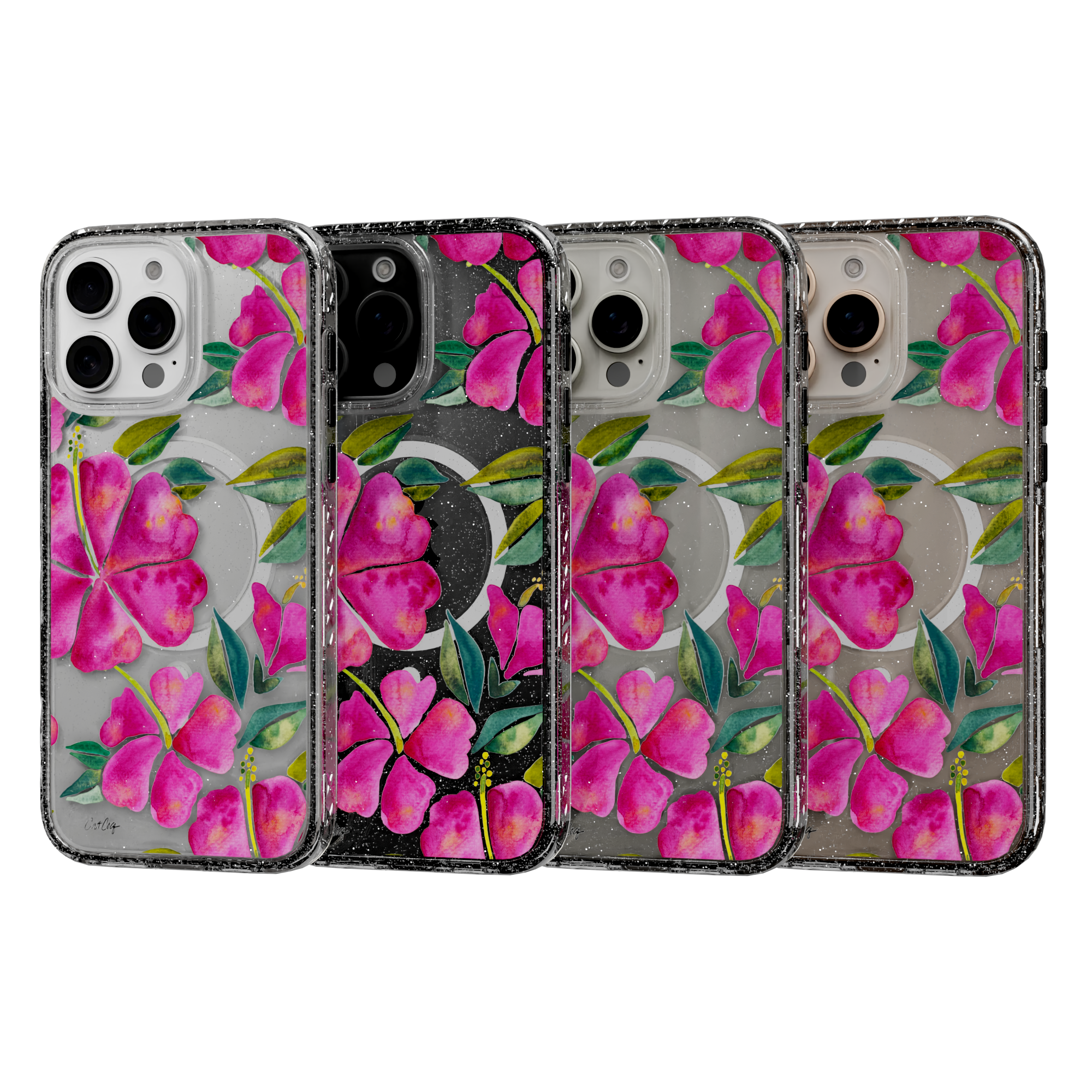 Hibiscus Bloom by CatCoq | iPhone 16 Series | MagSafe® Case iPhone 16 Pro Max / Crystal Clear Sparkle