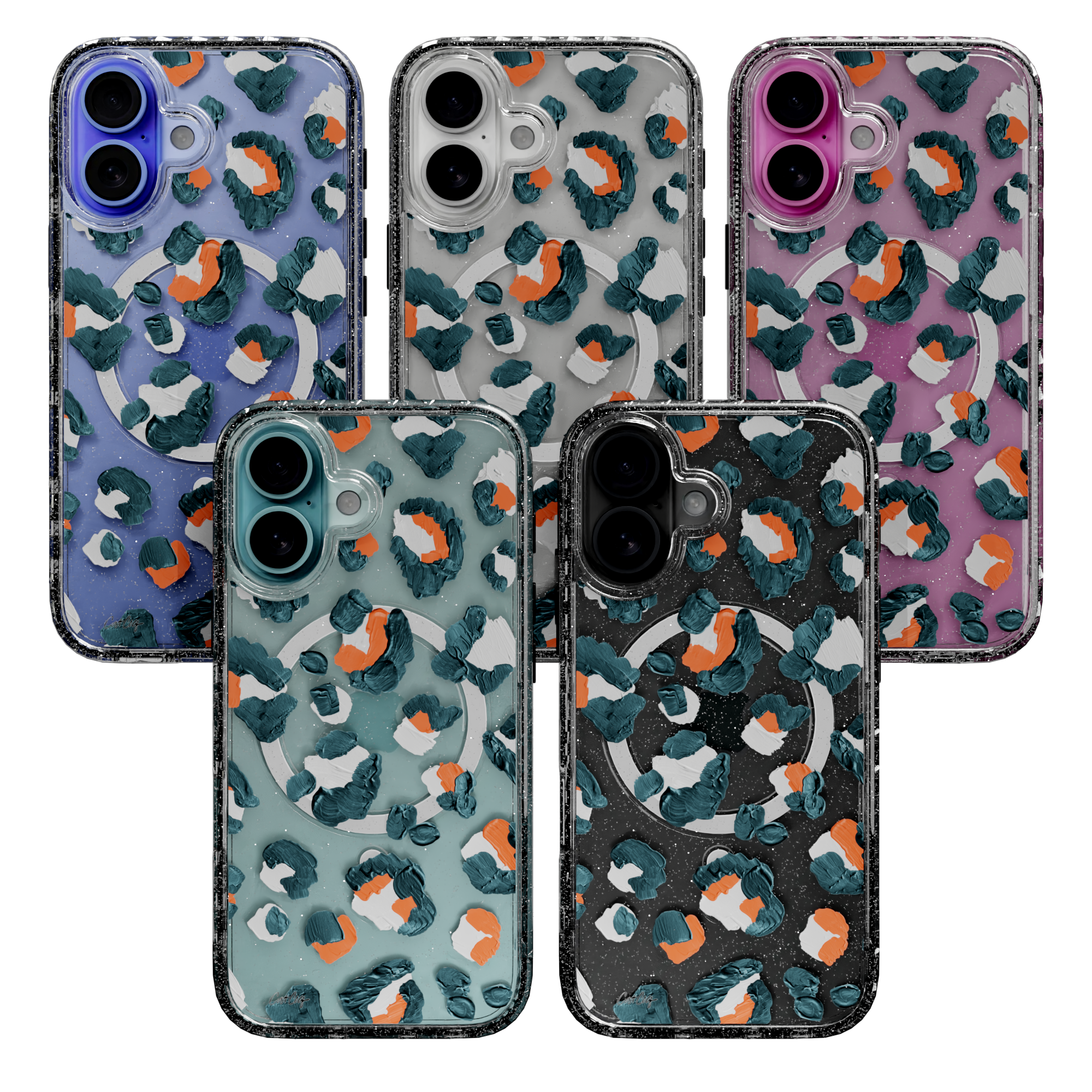 Leopard Turquoise by CatCoq | iPhone 16 Series | MagSafe® Case iPhone 16 Pro Max / Crystal Clear Sparkle