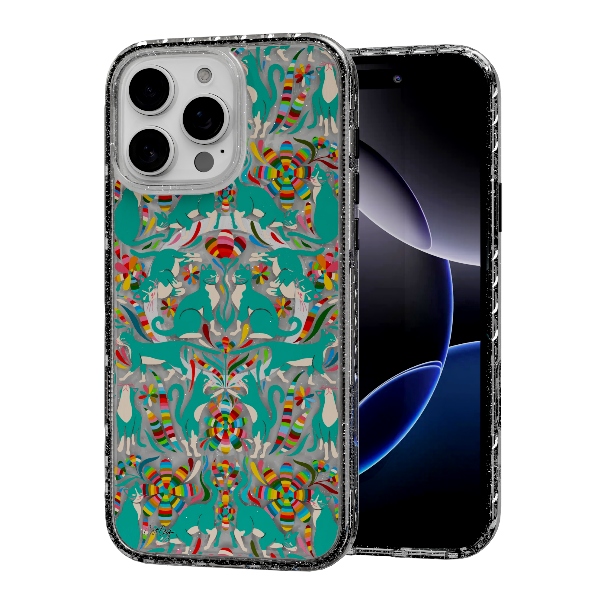 Otomi Cats by CatCoq | iPhone 16 Series | MagSafe® Case iPhone 16 Pro Max / Crystal Clear Sparkle