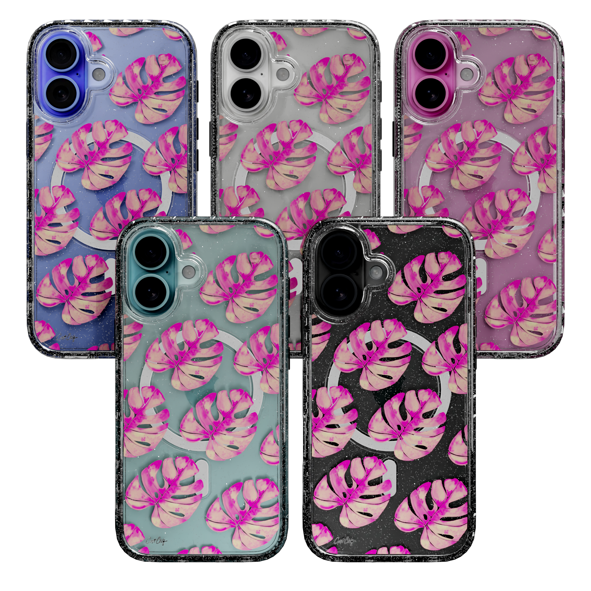 Pink Monstera by CatCoq | iPhone 16 Series | MagSafe® Case iPhone 16 Pro Max / Crystal Clear Sparkle