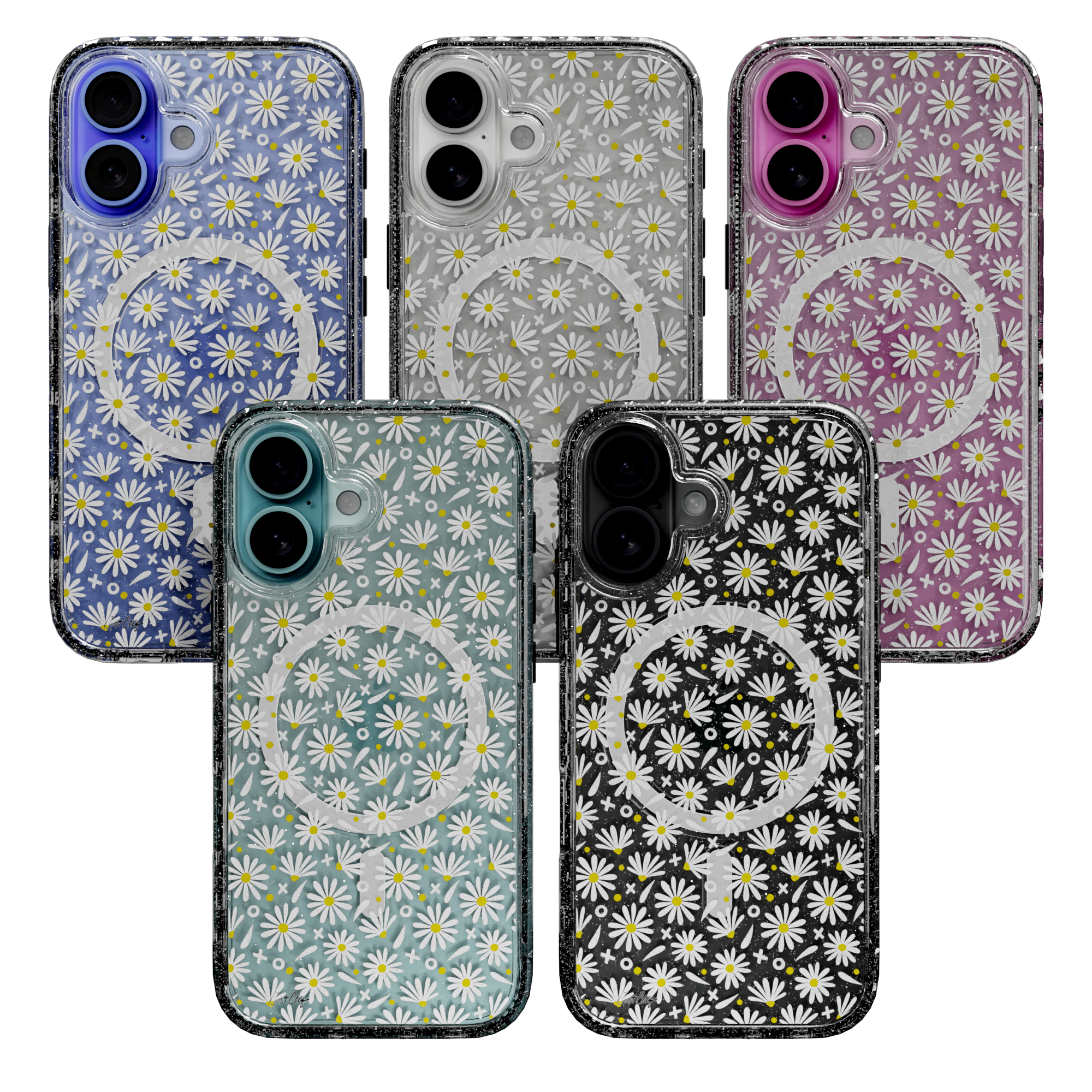 White Daisies by CatCoq | iPhone 16 Series |  MagSafe® Case iPhone 16 Pro Max / Crystal Clear Sparkle