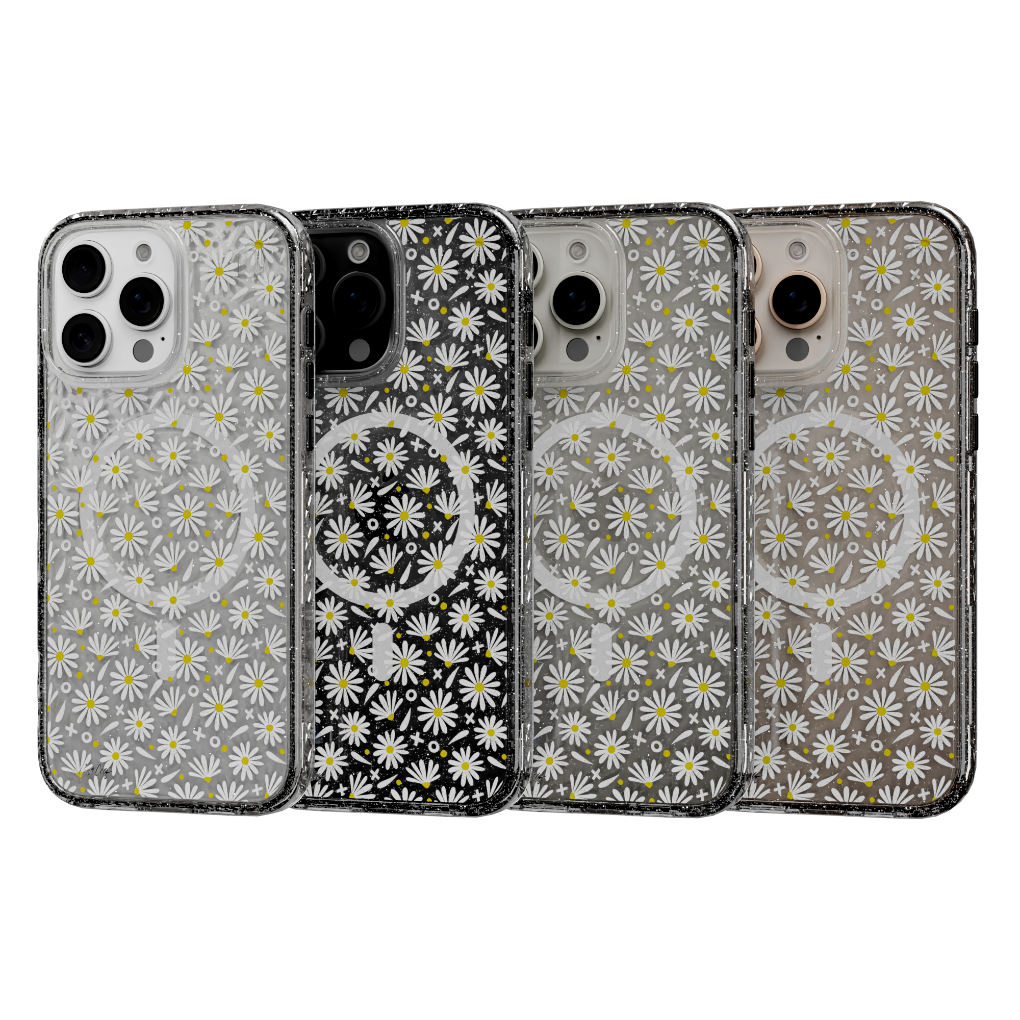 White Daisies by CatCoq | iPhone 16 Series |  MagSafe® Case iPhone 16 Pro Max / Crystal Clear Sparkle