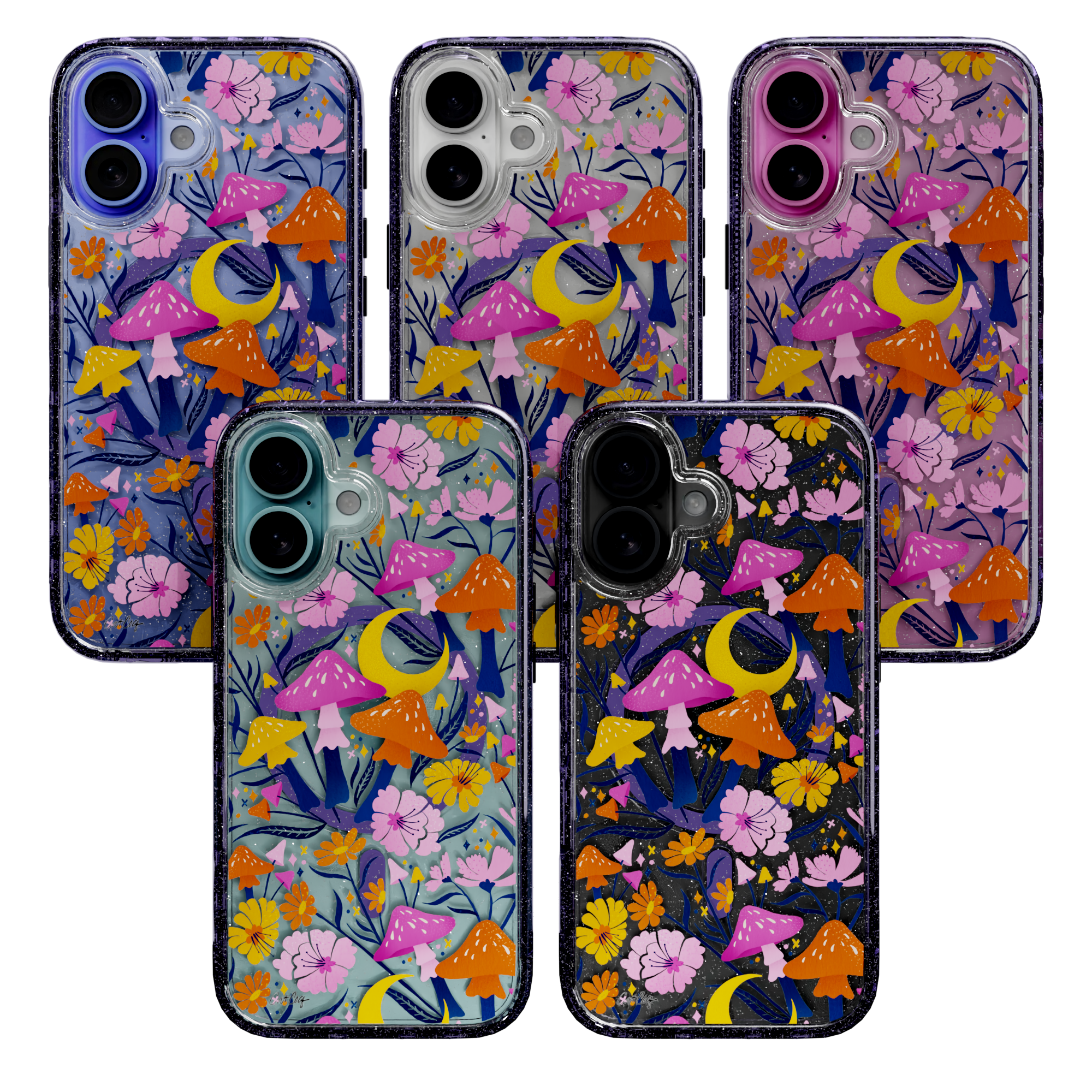 Blooms and Shrooms by CatCoq | iPhone 16 Series | MagSafe® Case iPhone 16 Pro Max / Lilac Purple Sparkle