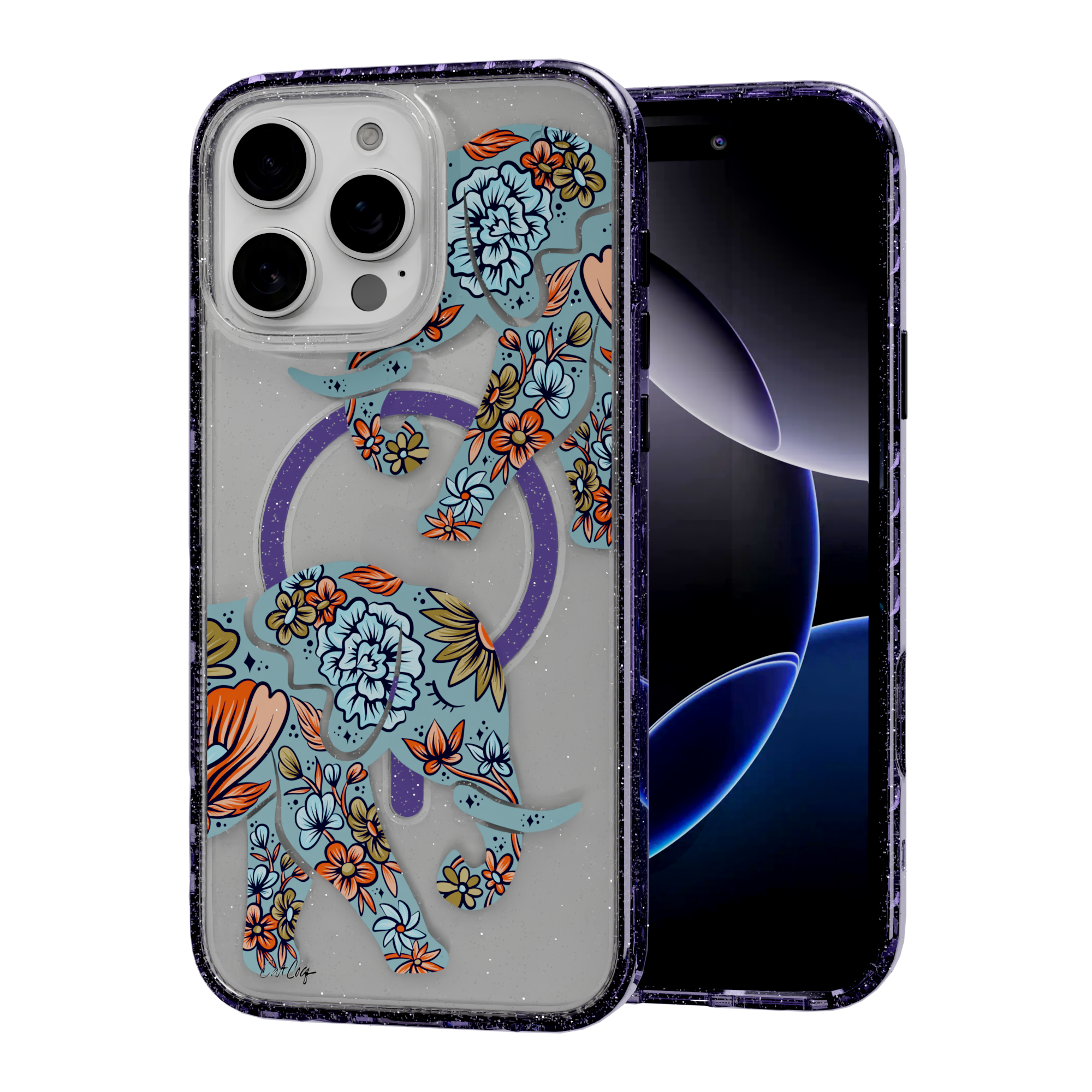Porcelain Elephant by CatCoq | iPhone 16 Series | MagSafe® Case iPhone 16 Pro Max / Lilac Purple Sparkle